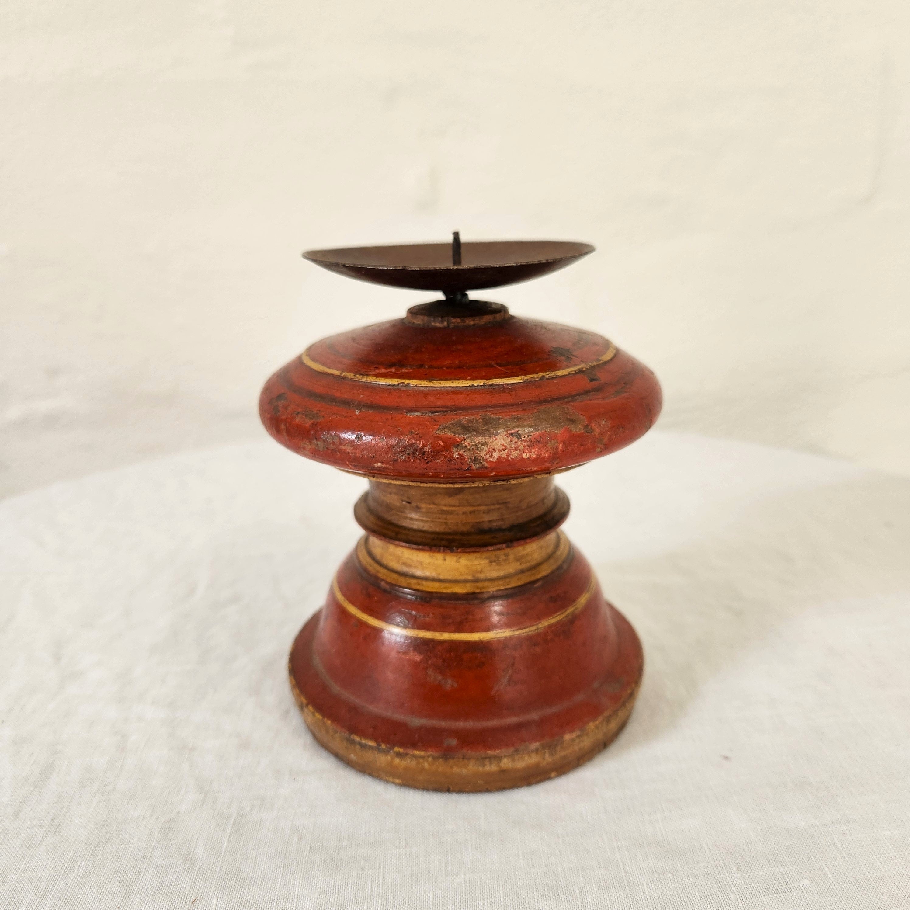 Painted Wooden Pillar Candlestick