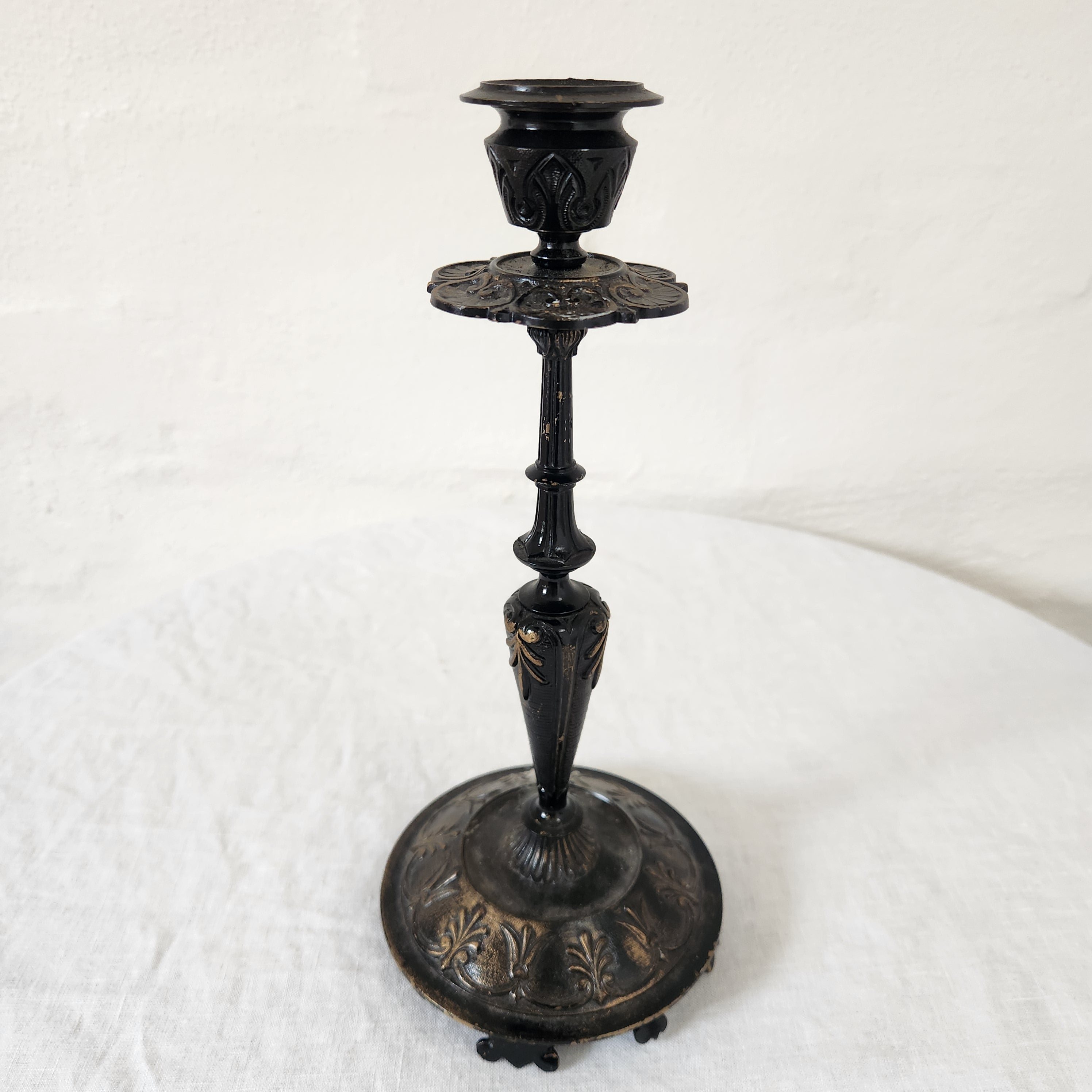 Vintage French Painted Metal Candlestick