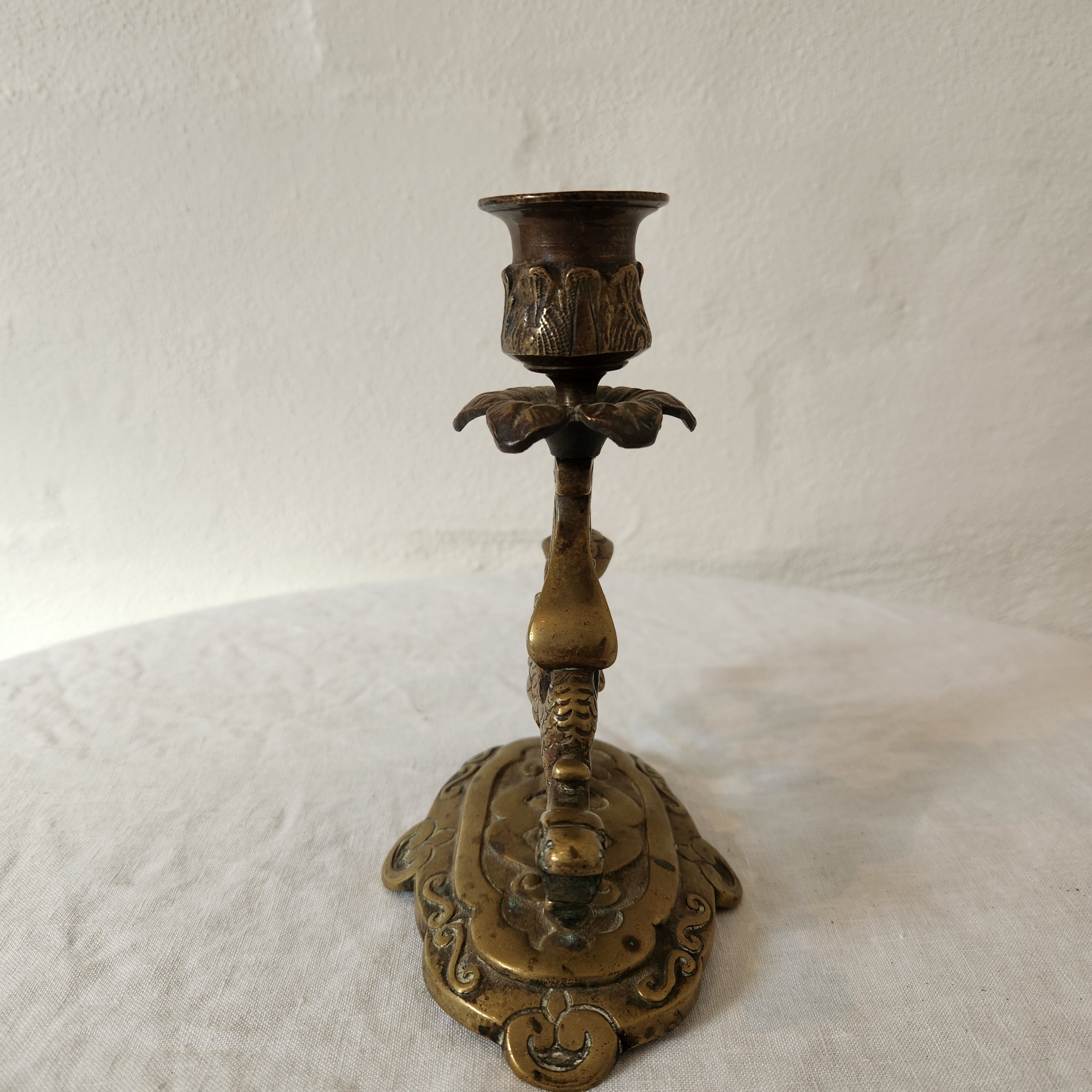 Vintage French Brass Candlestick with Dragon