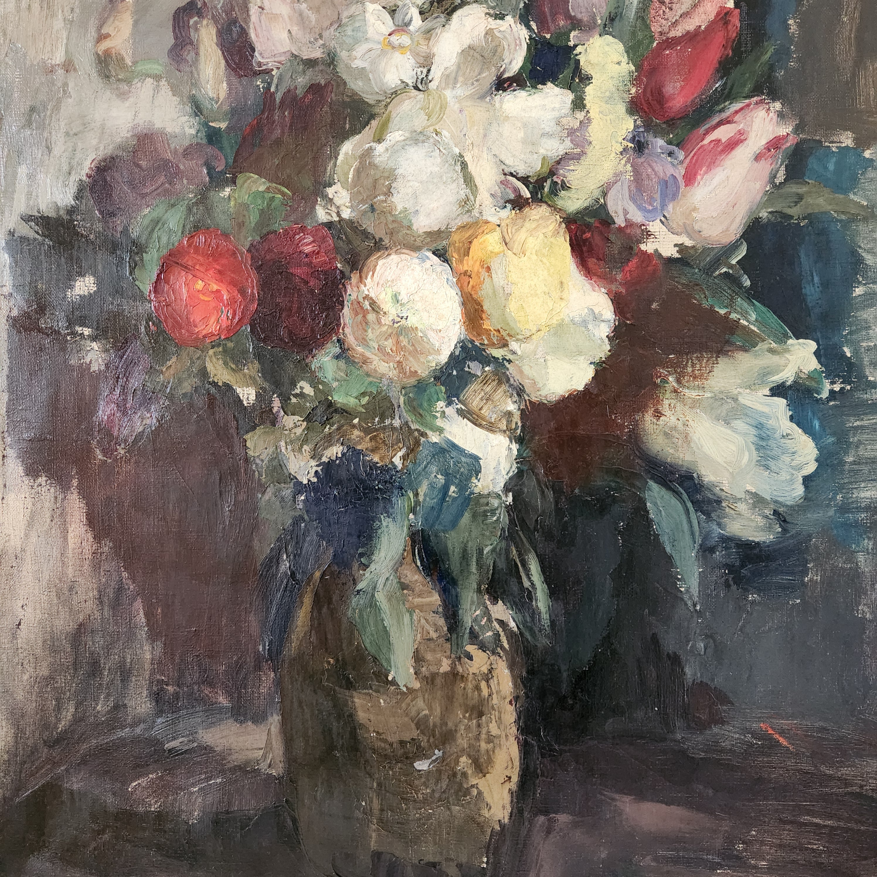 Madeleine Vaury 1930’s Original Oil Painting - Vase of Flowers