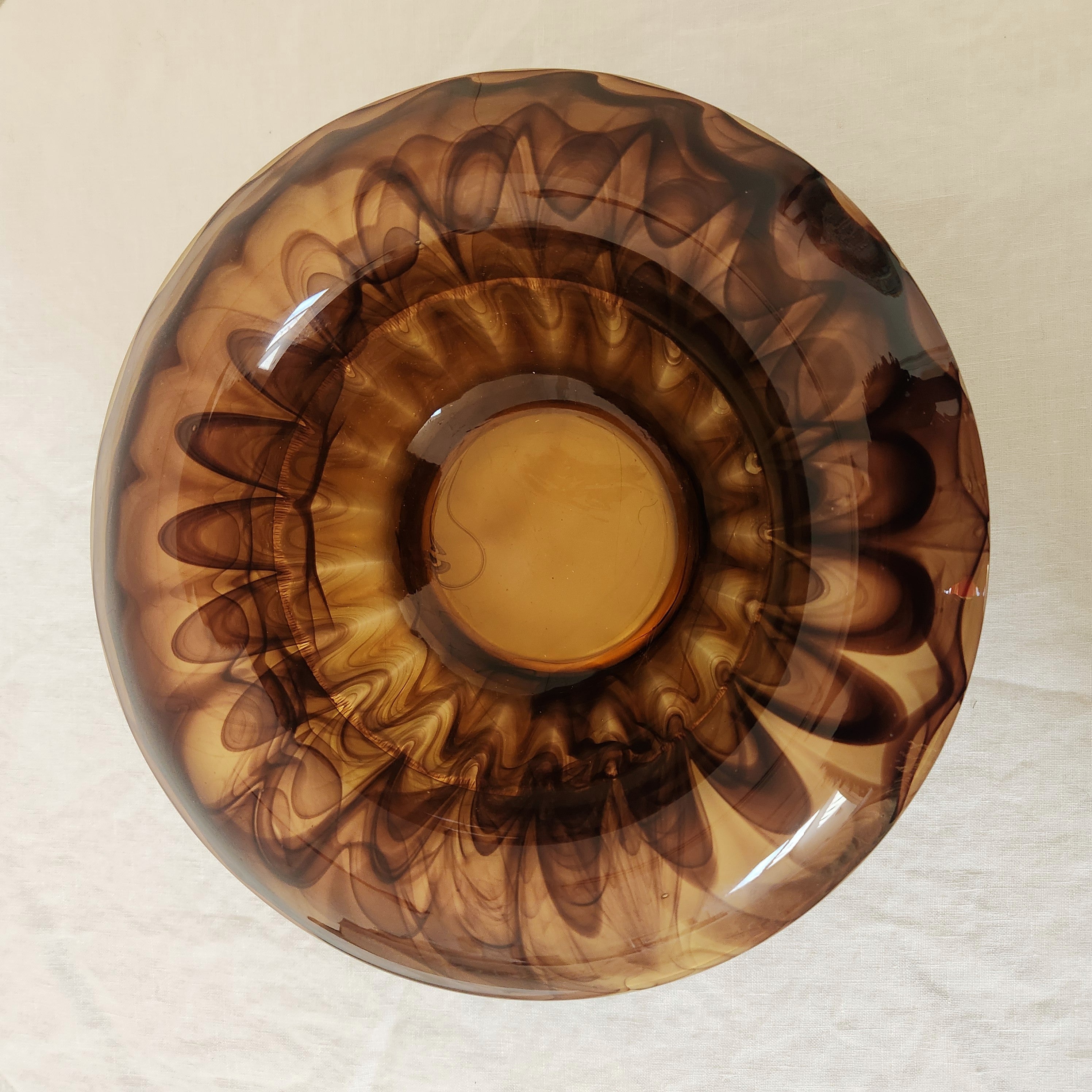 Art Deco Davidson Amber Cloud Glass Posy Bowl
