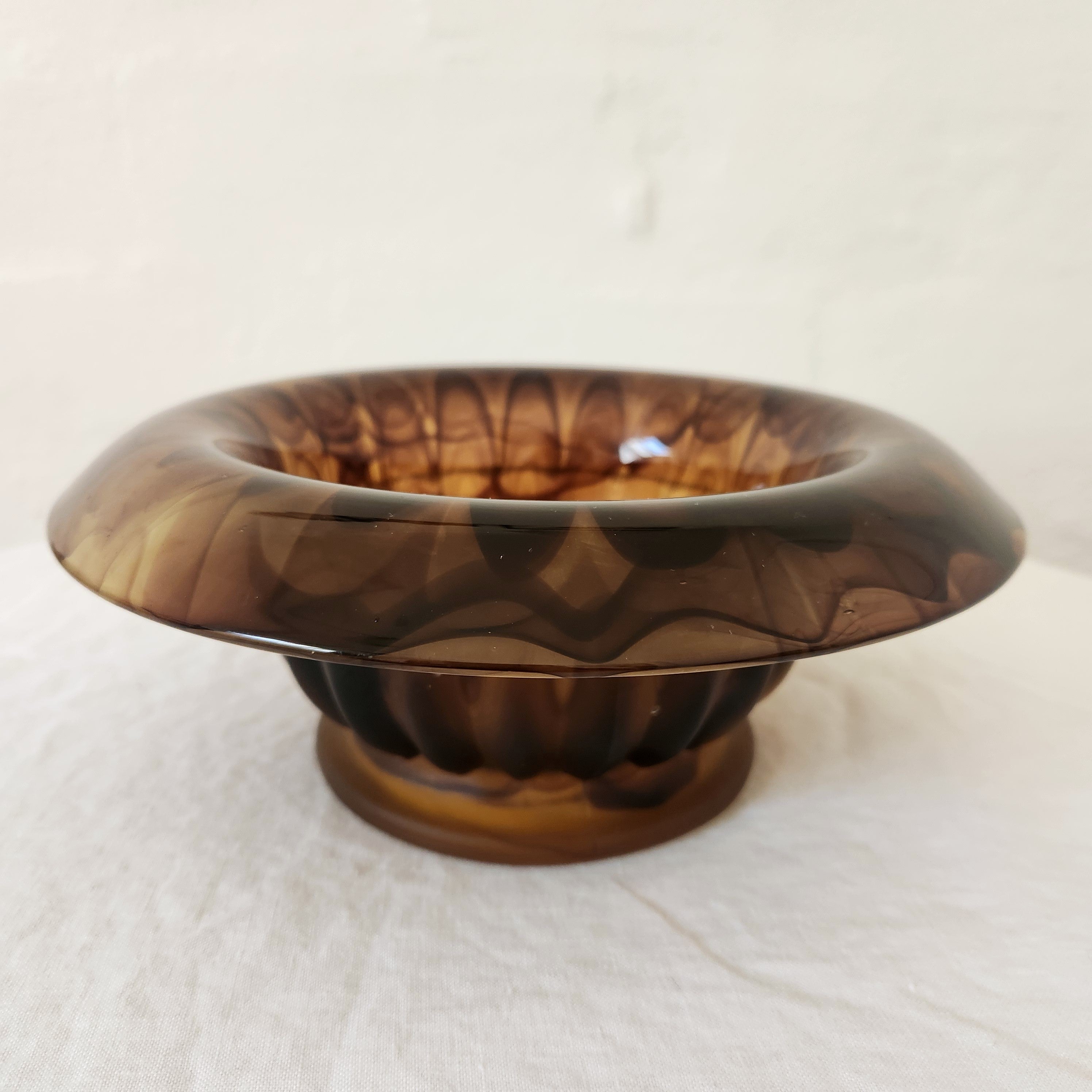 Art Deco Davidson Amber Cloud Glass Posy Bowl