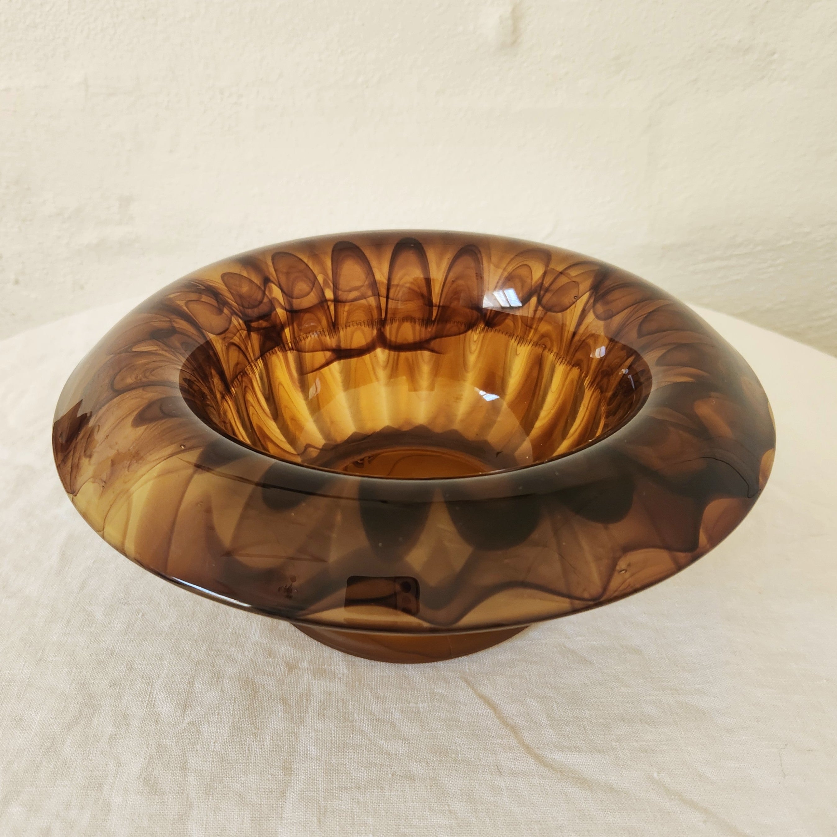 Art Deco Davidson Amber Cloud Glass Posy Bowl