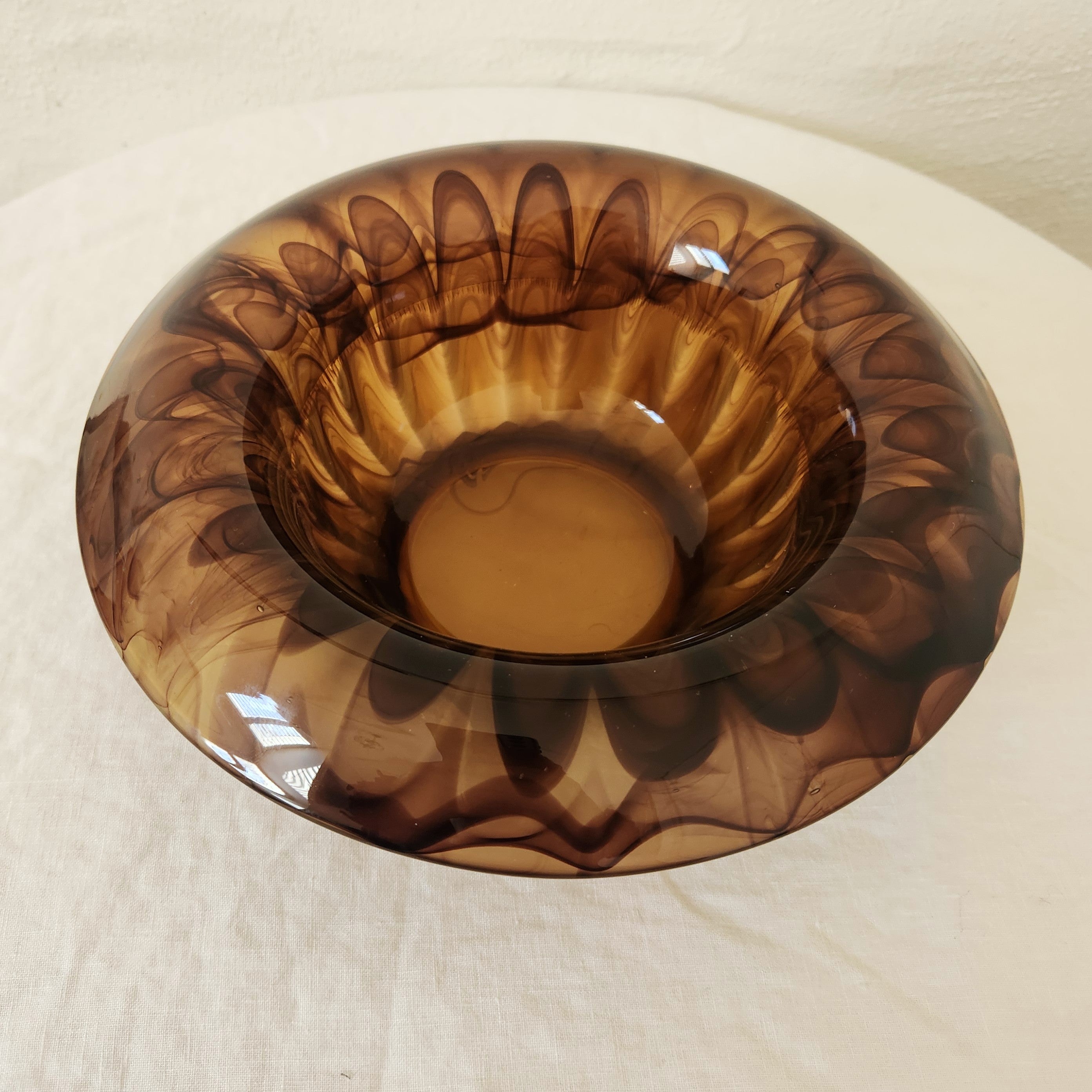 Art Deco Davidson Amber Cloud Glass Posy Bowl