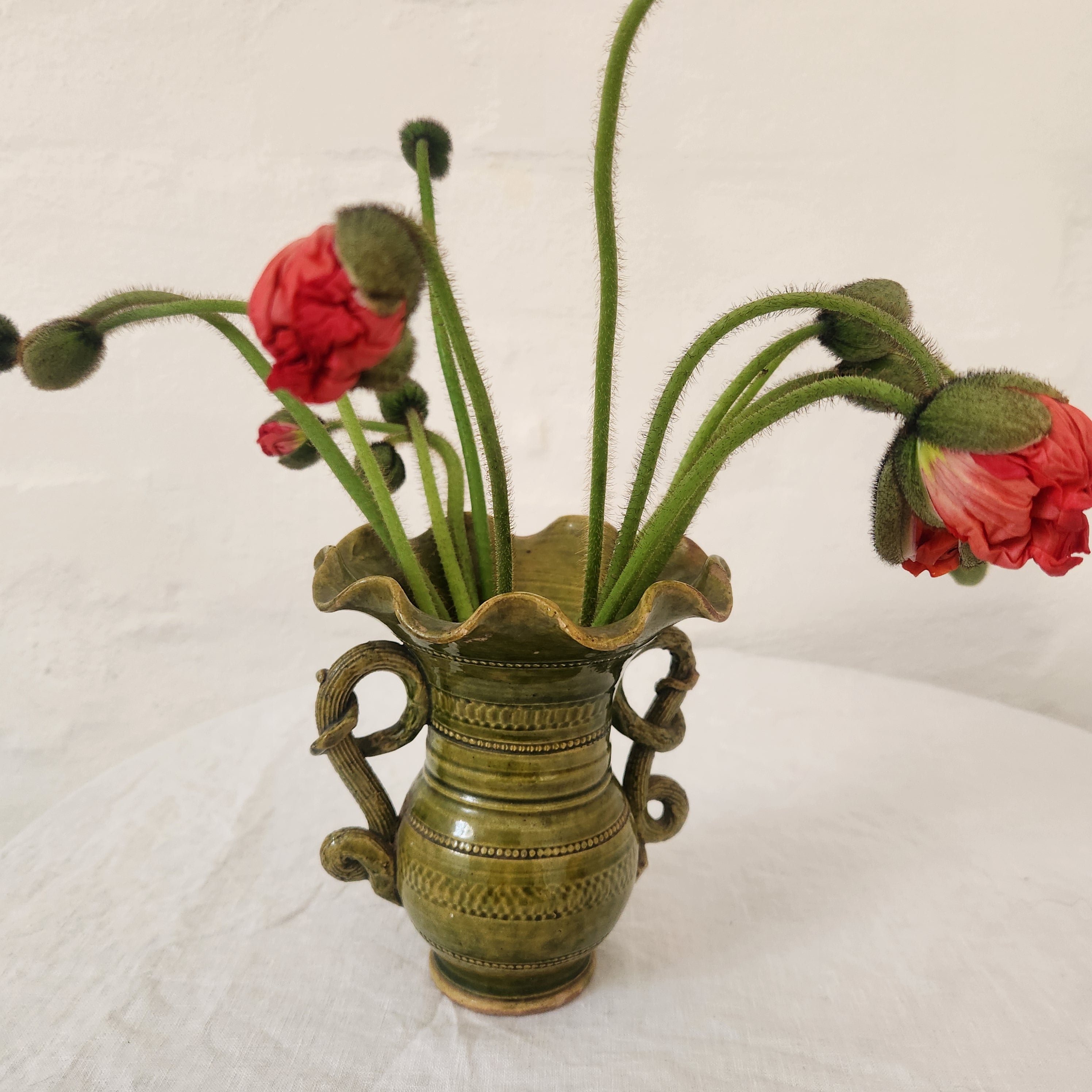 Gorgeous Vintage French Yellow Green Ceramic Vase