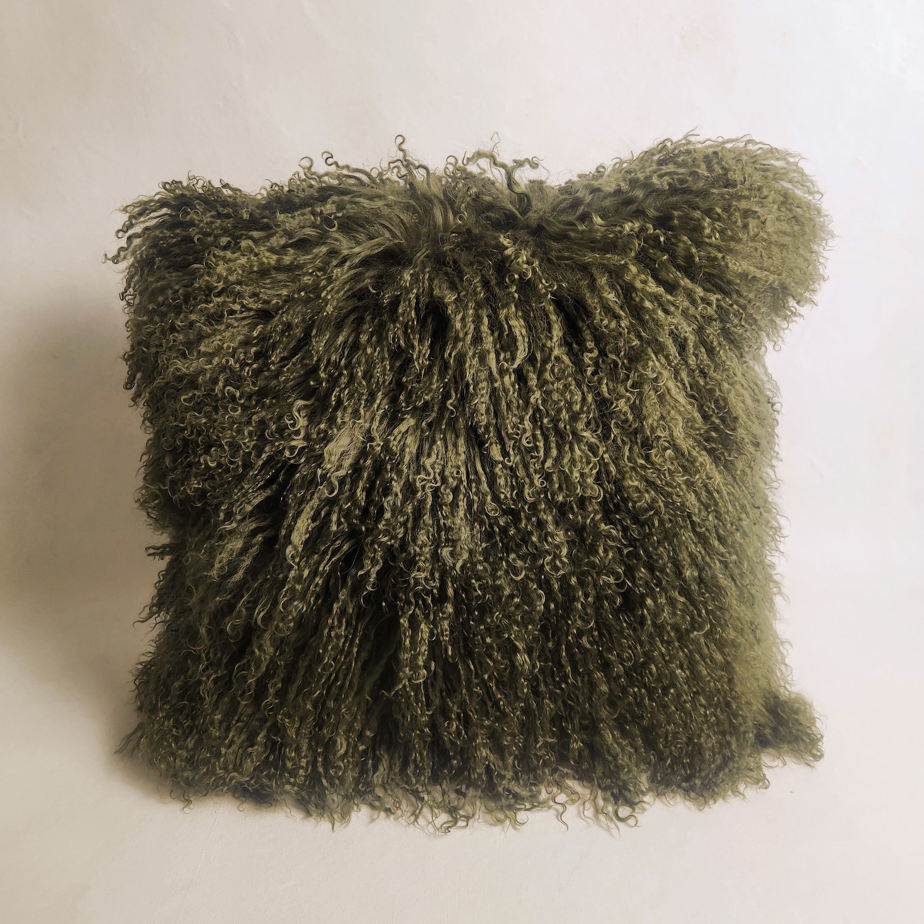 Mongolian Sheepskin Cushion - Olive