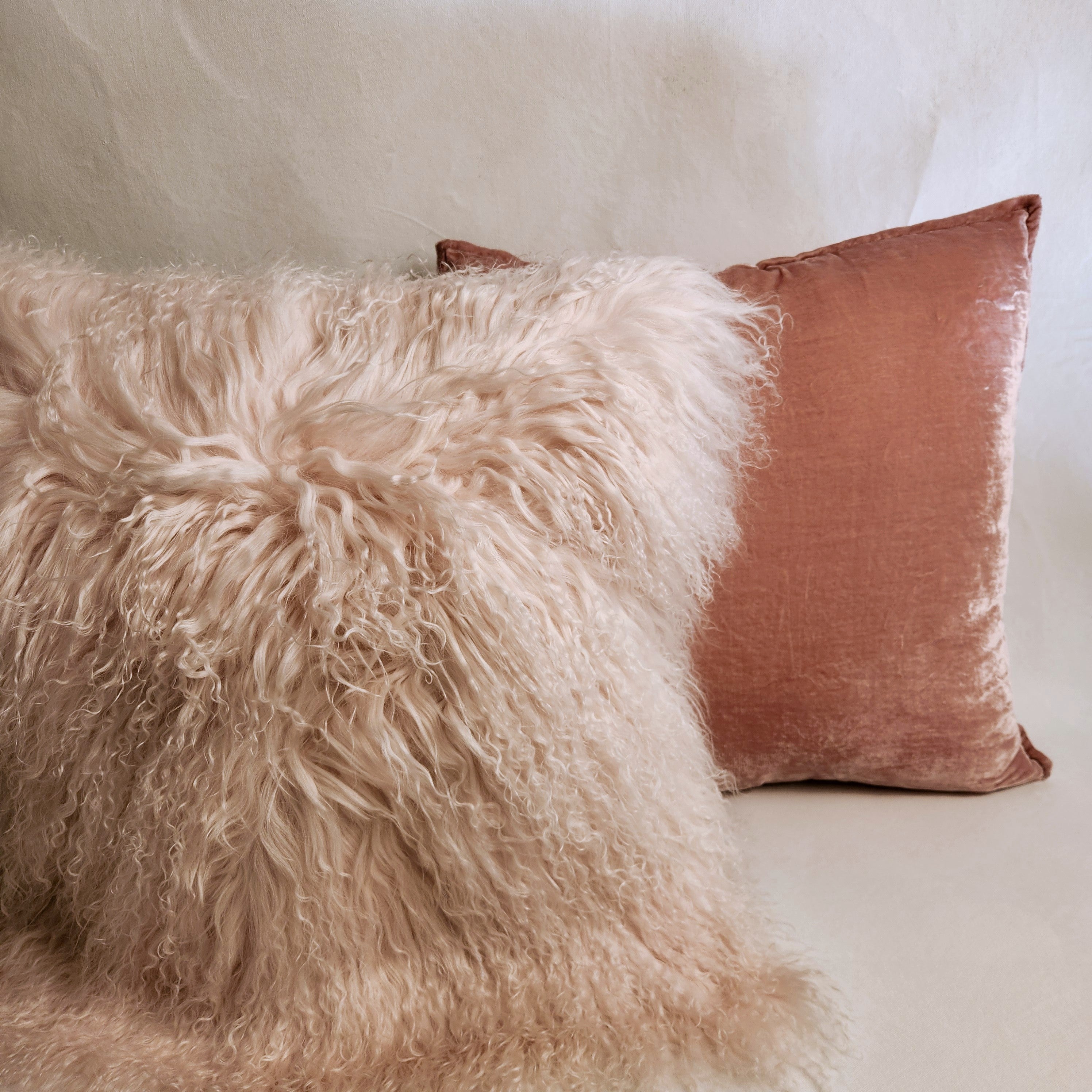 Mongolian Sheepskin Cushion - Blush