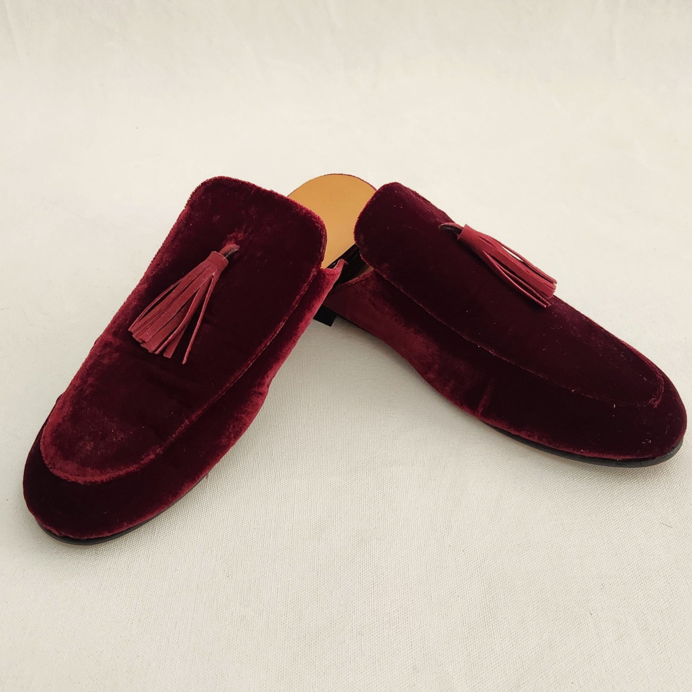 Dorothy - Ruby Velvet Babouches with Tassels