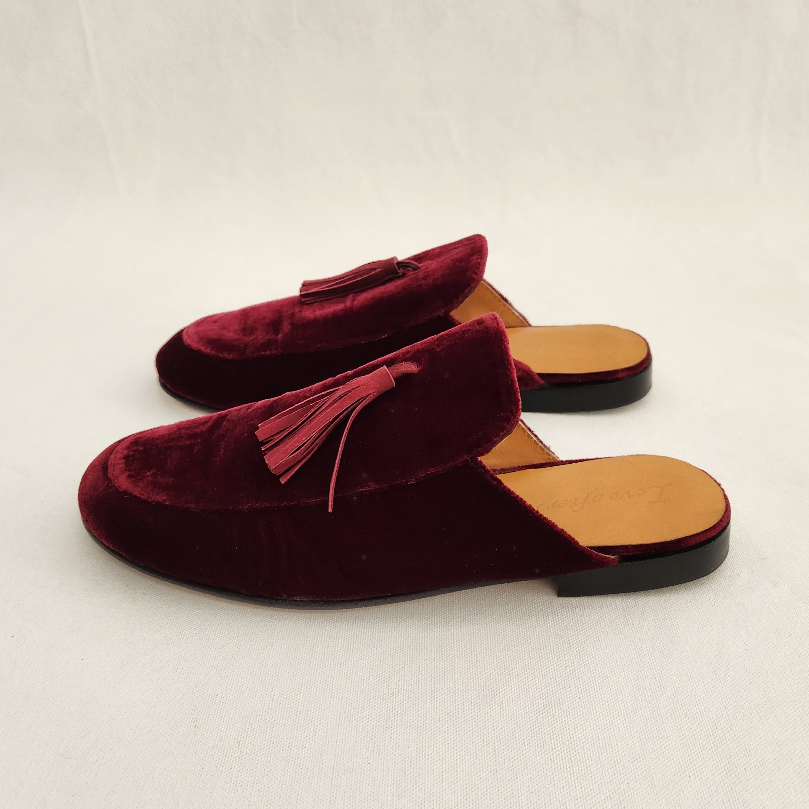 Dorothy - Ruby Velvet Babouches with Tassels