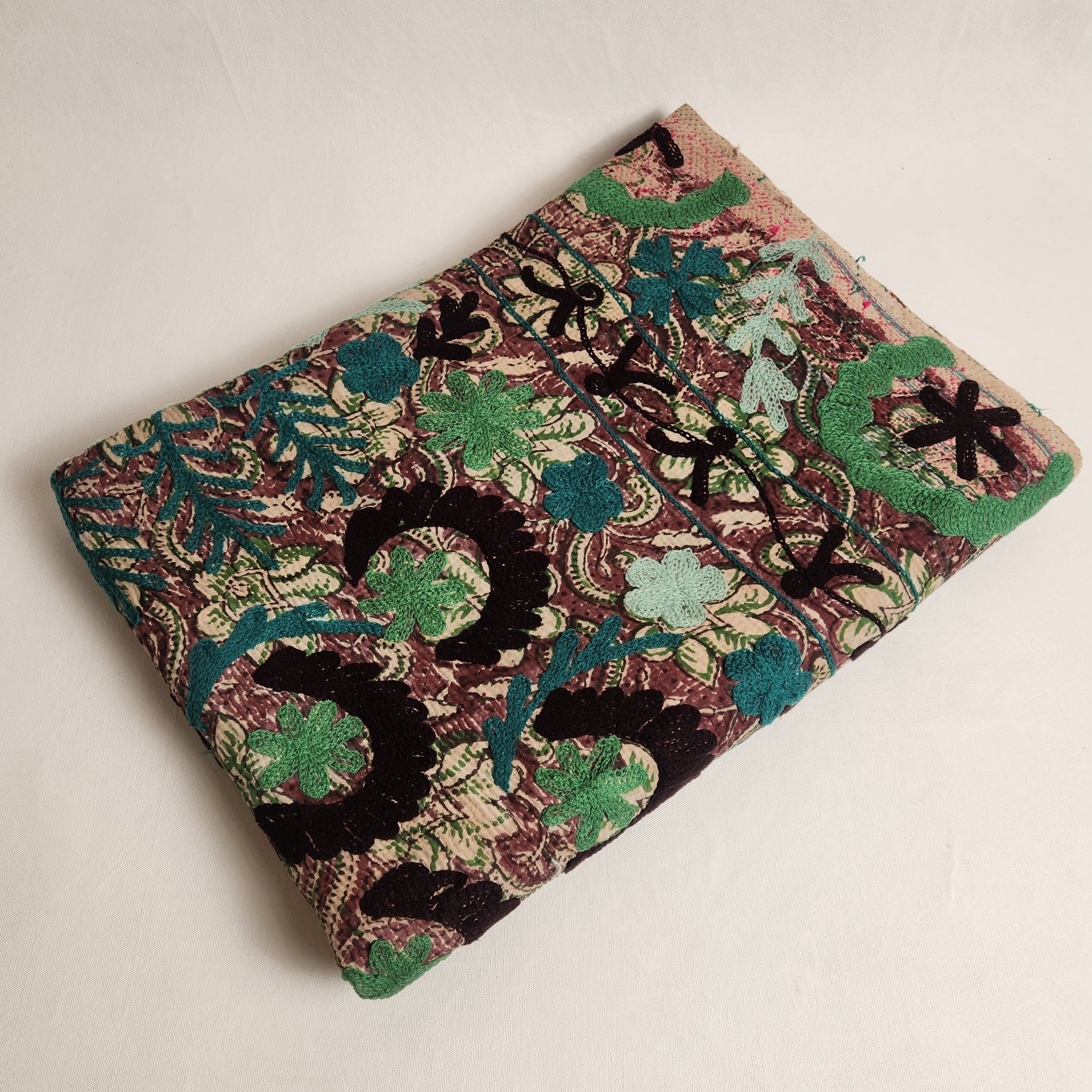 Suzani Vintage Kantha Throw - Turquoise, Mint, Grape