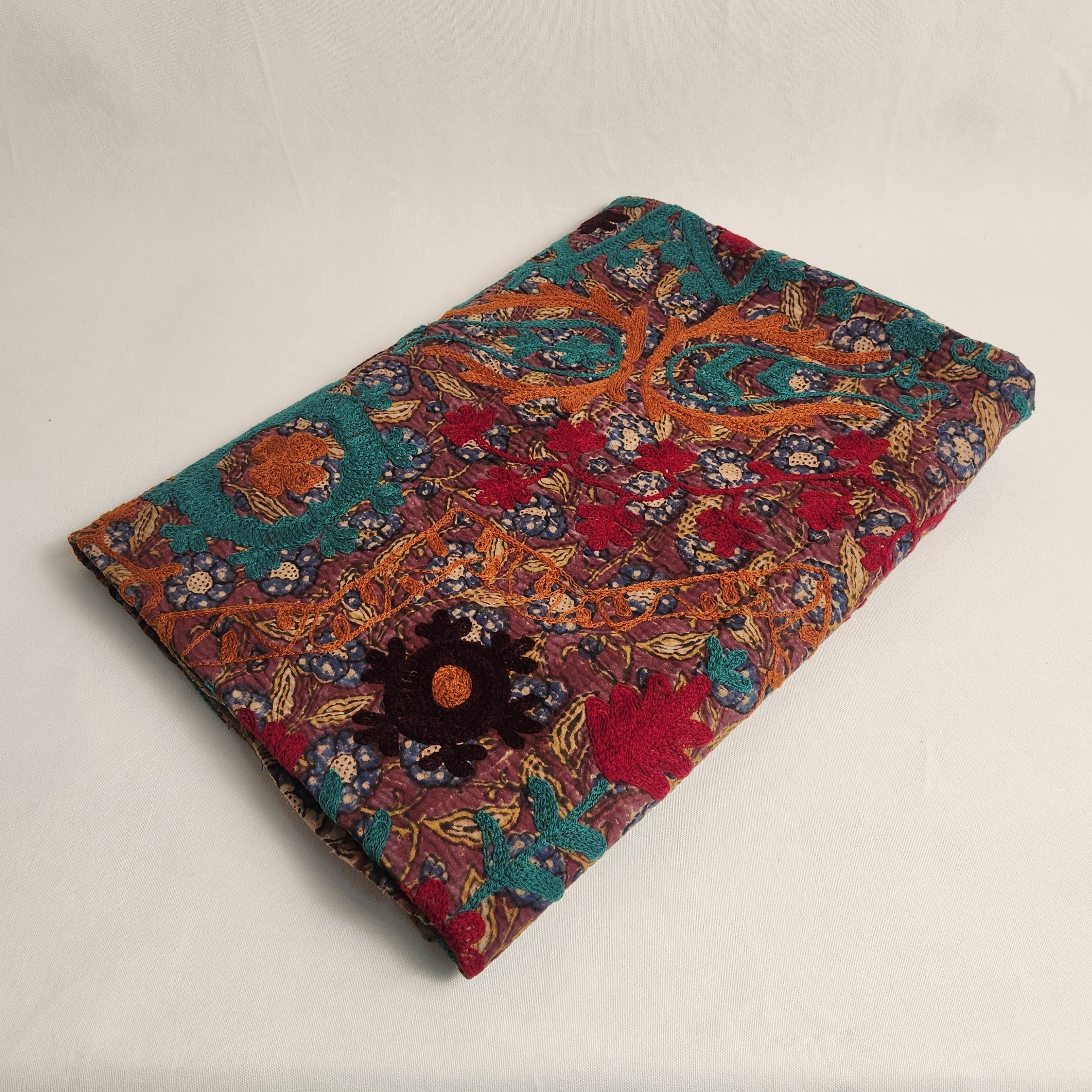 Suzani Vintage Kantha Throw - Aqua, Orange, Grape #1