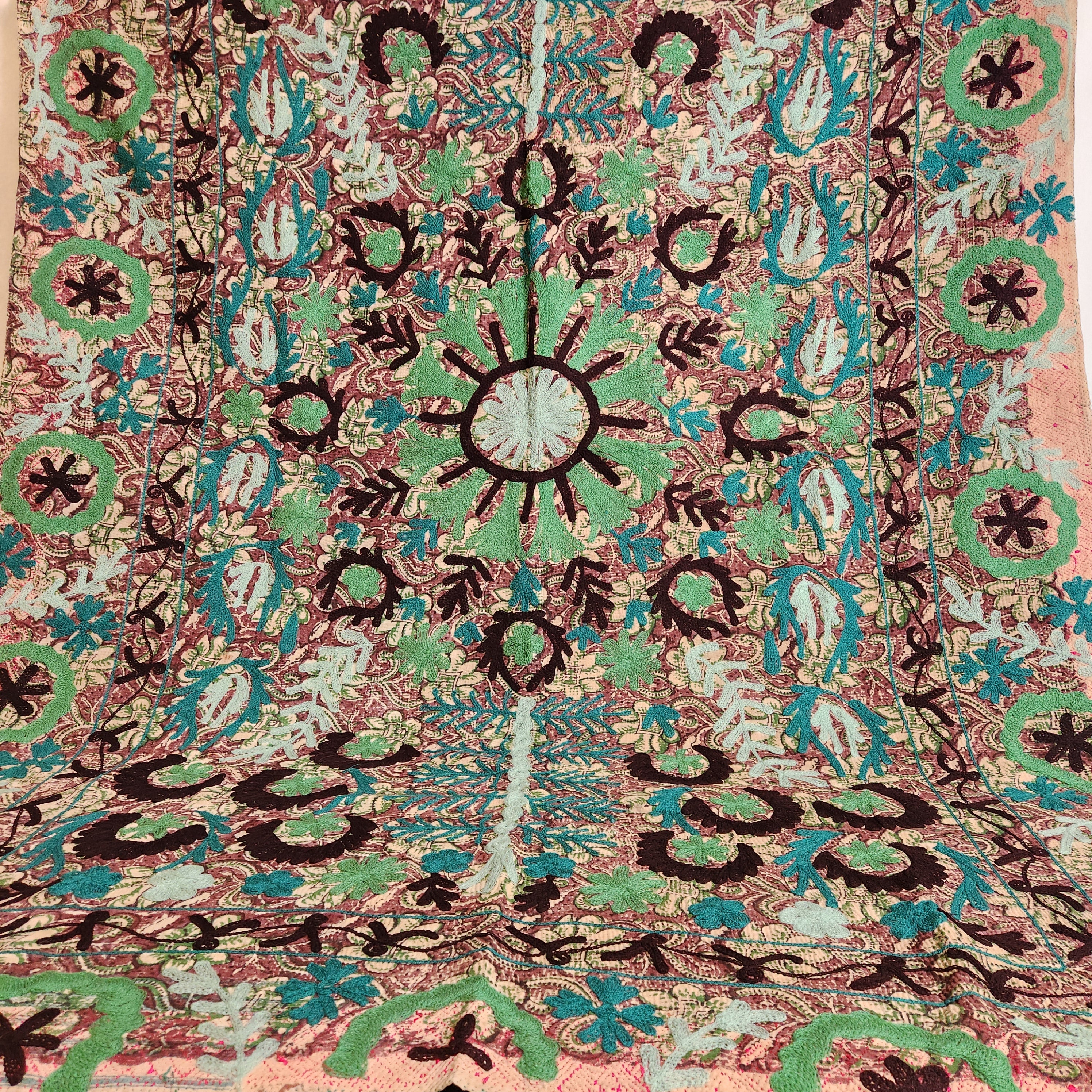 Suzani Vintage Kantha Throw - Turquoise, Mint, Grape