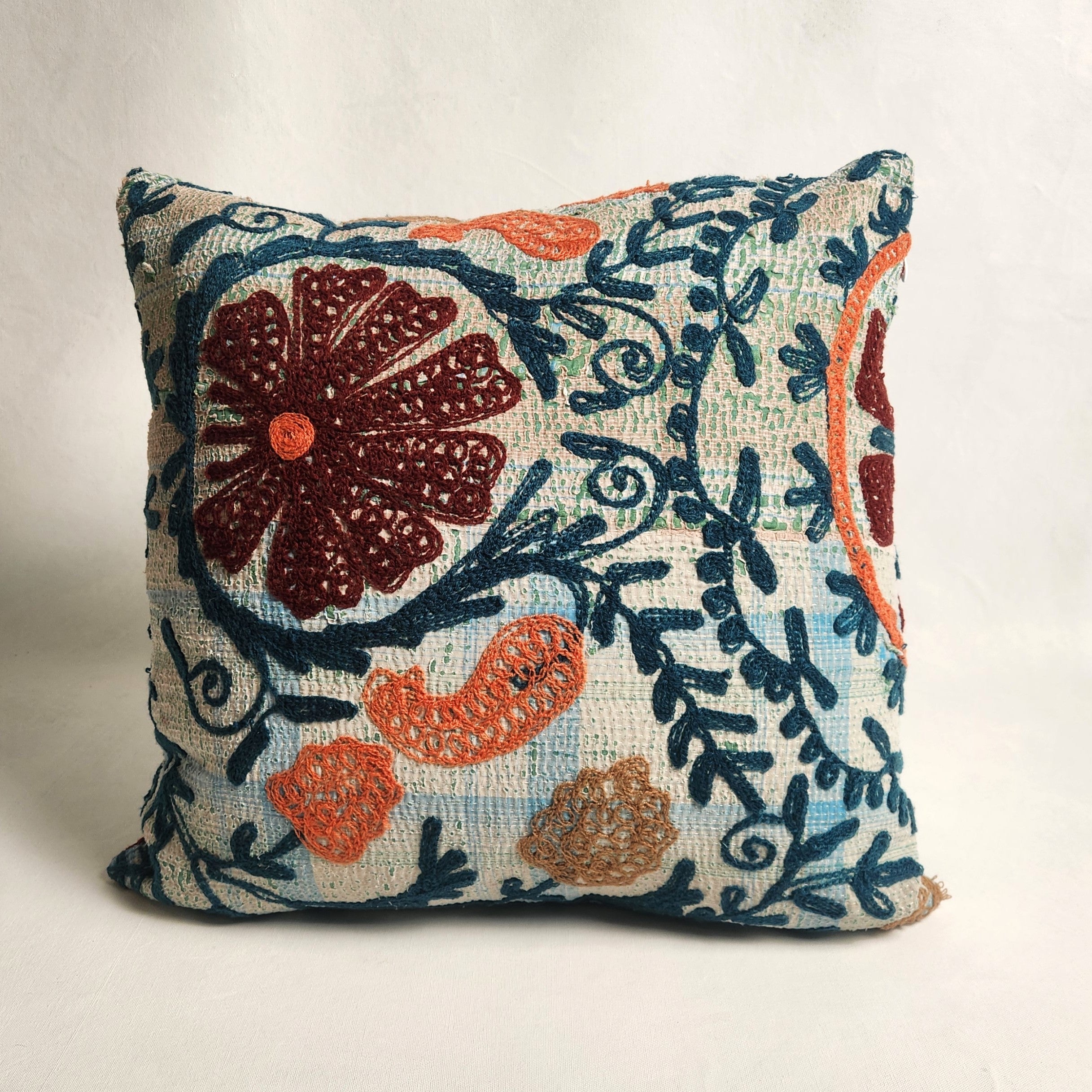 Suzani Cushion #33 - Blue , Turquoise, Red 50x50