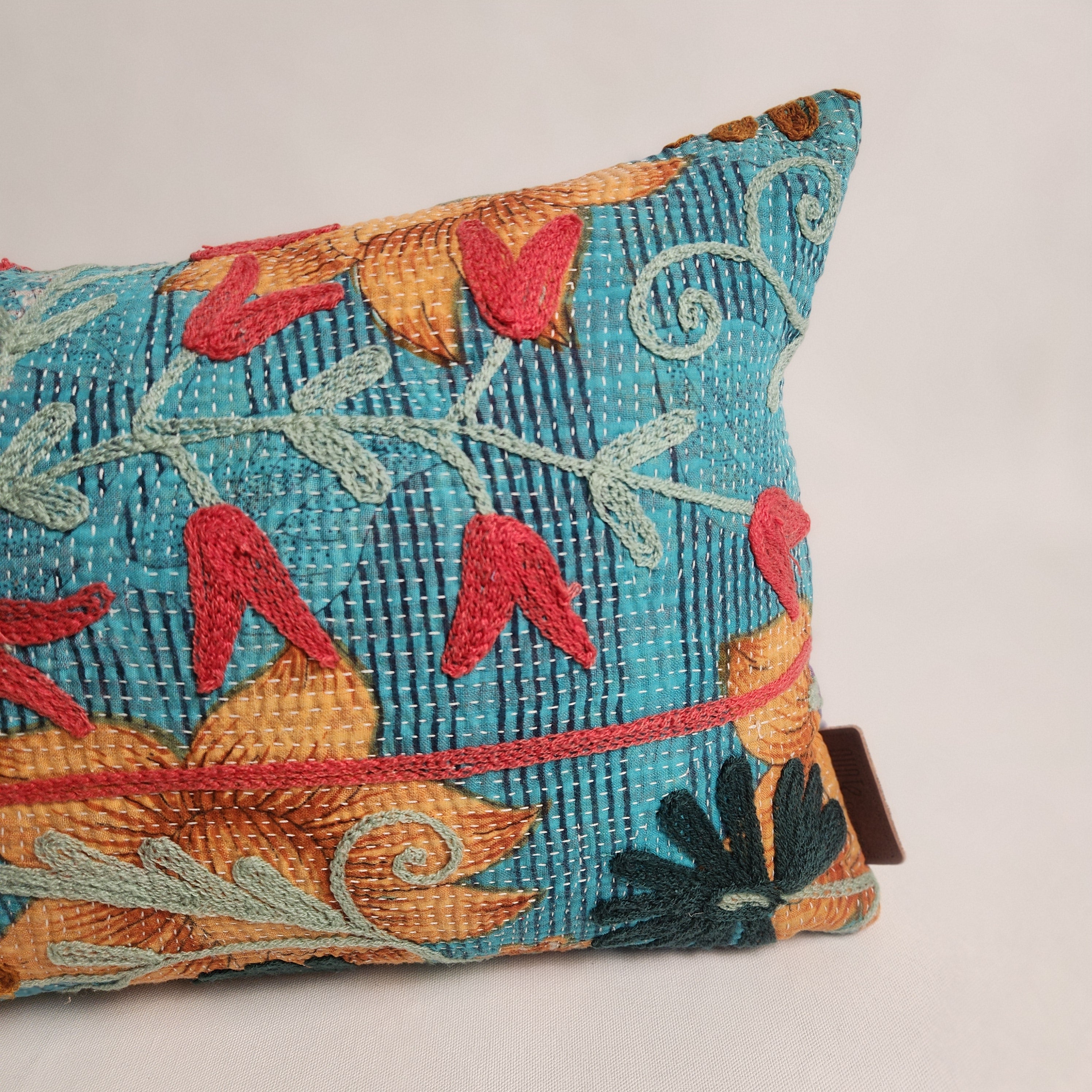 Suzani Cushion #28 - Blue, Orange, Red 30x50