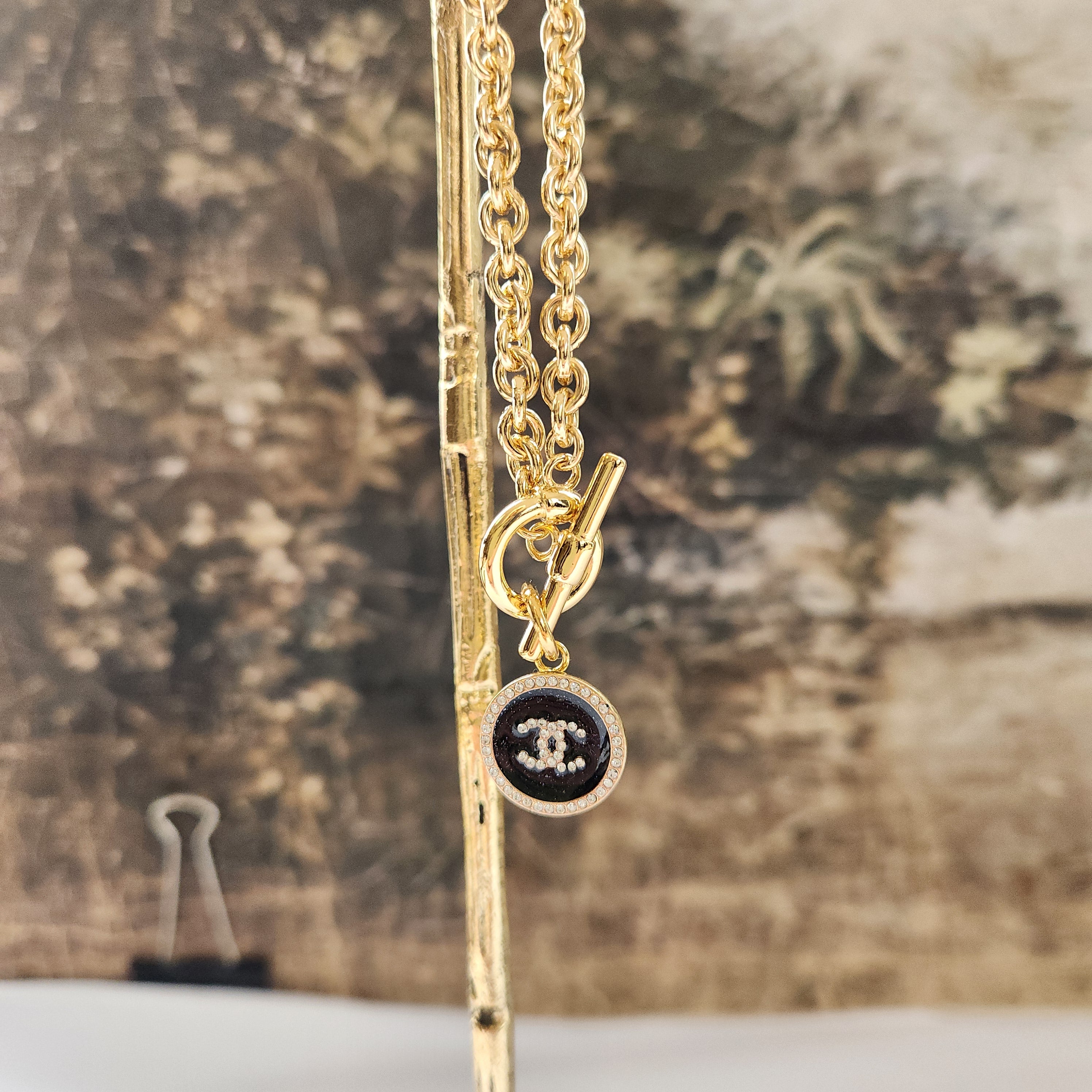 Black with Diamante T-Bar Bracelet