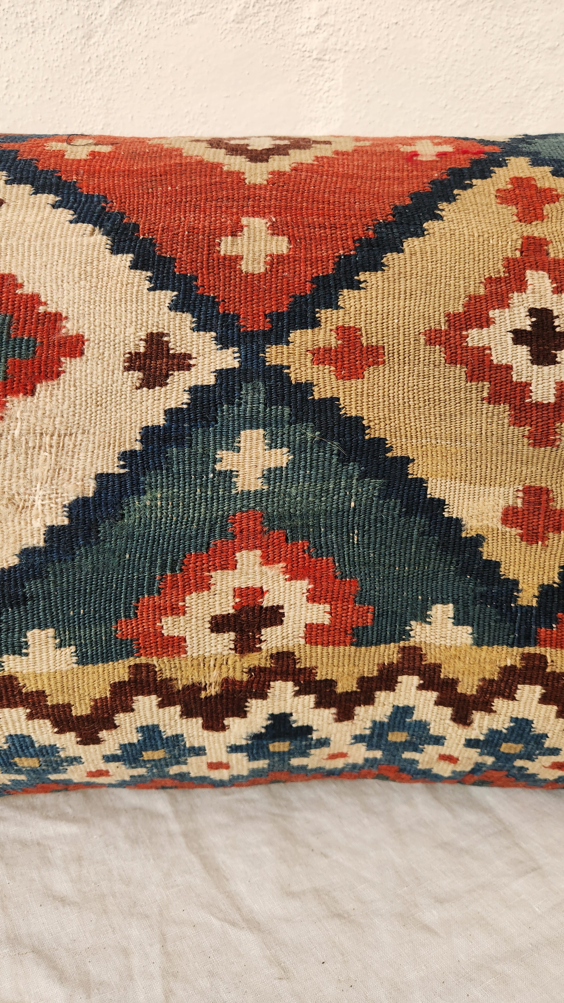Turkish Kilim Red and Blue Diamond Cushion
