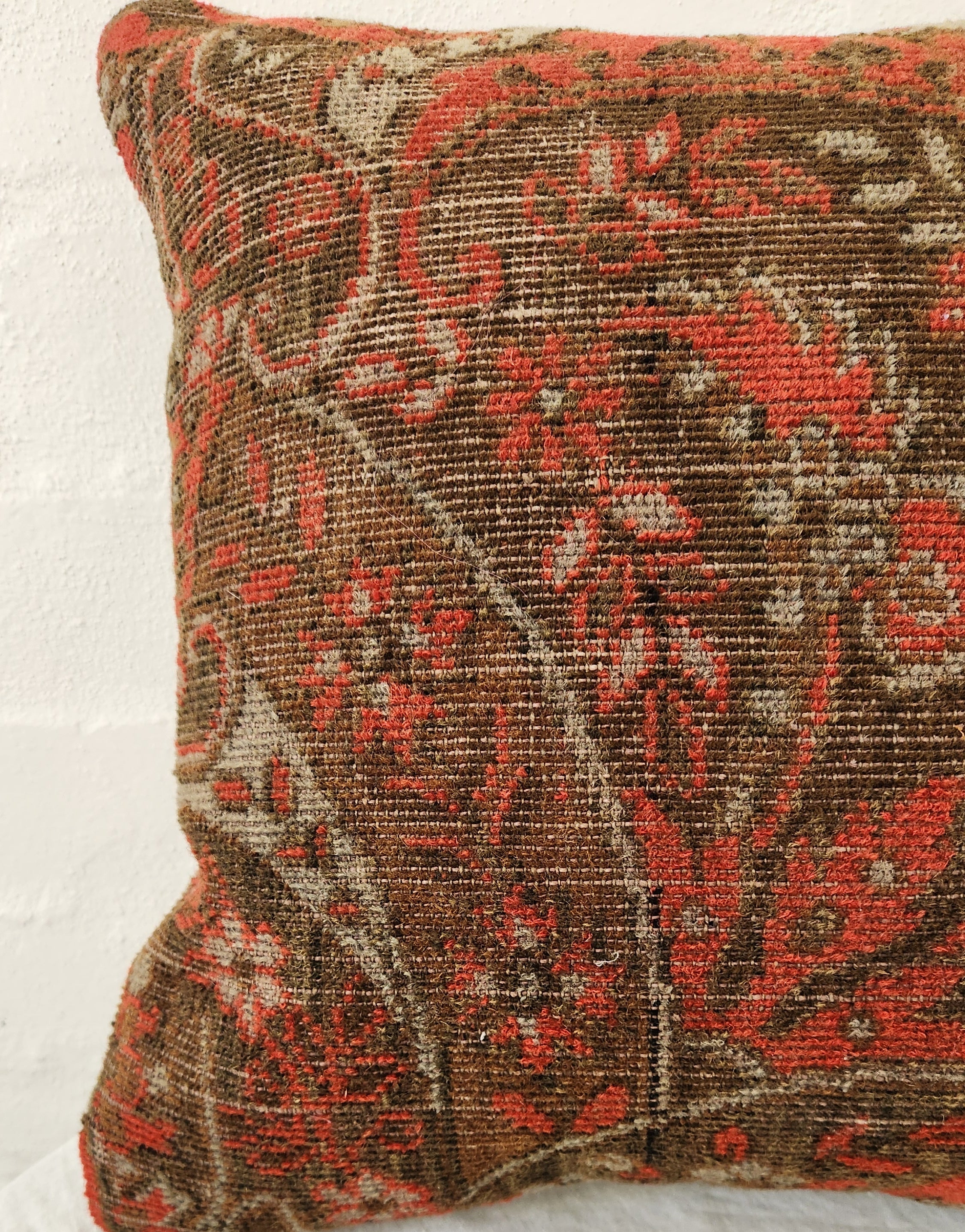 Turkish Kilim Green and Red Botanical Cushion