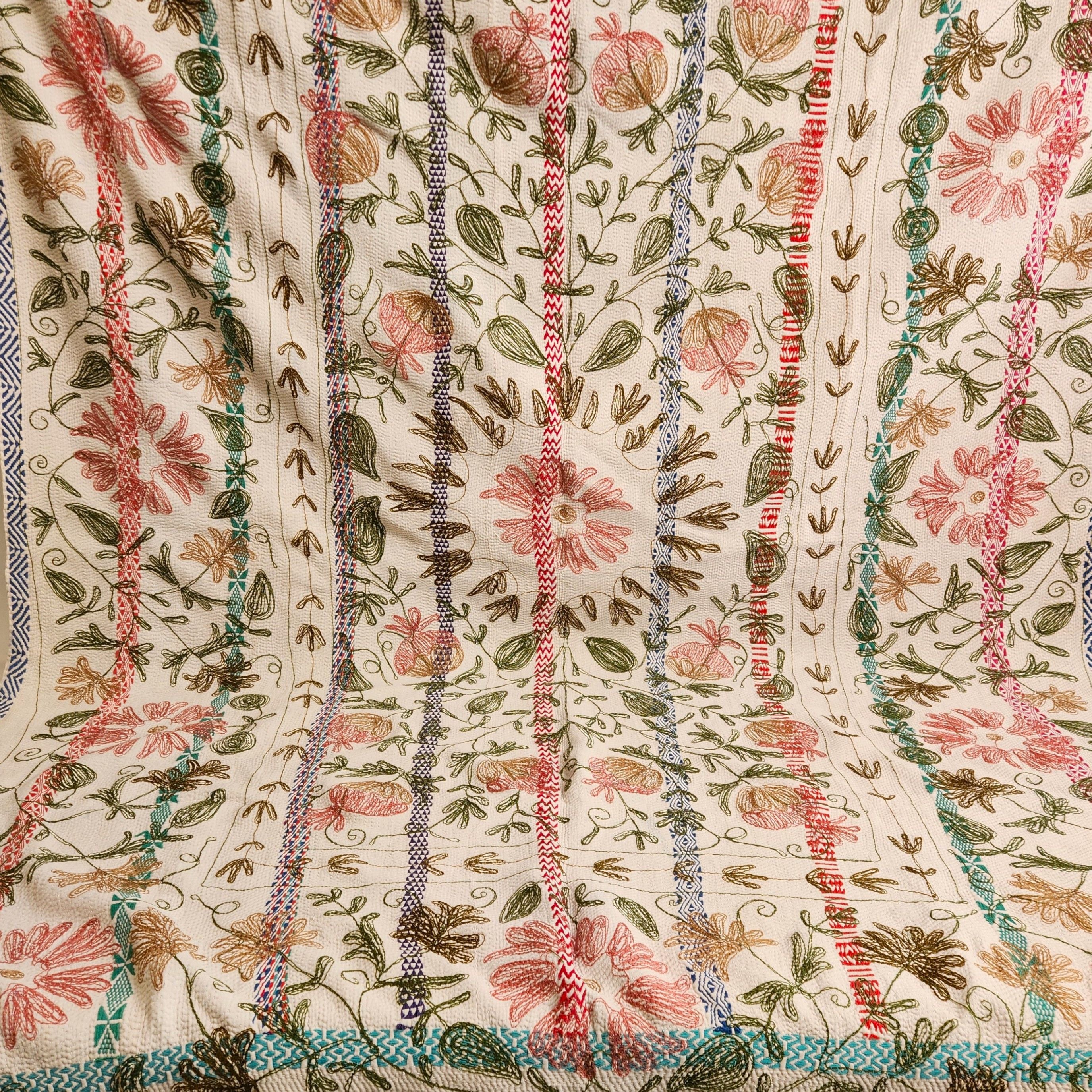 Vintage Suzani Kantha Throw - Pink & Olive