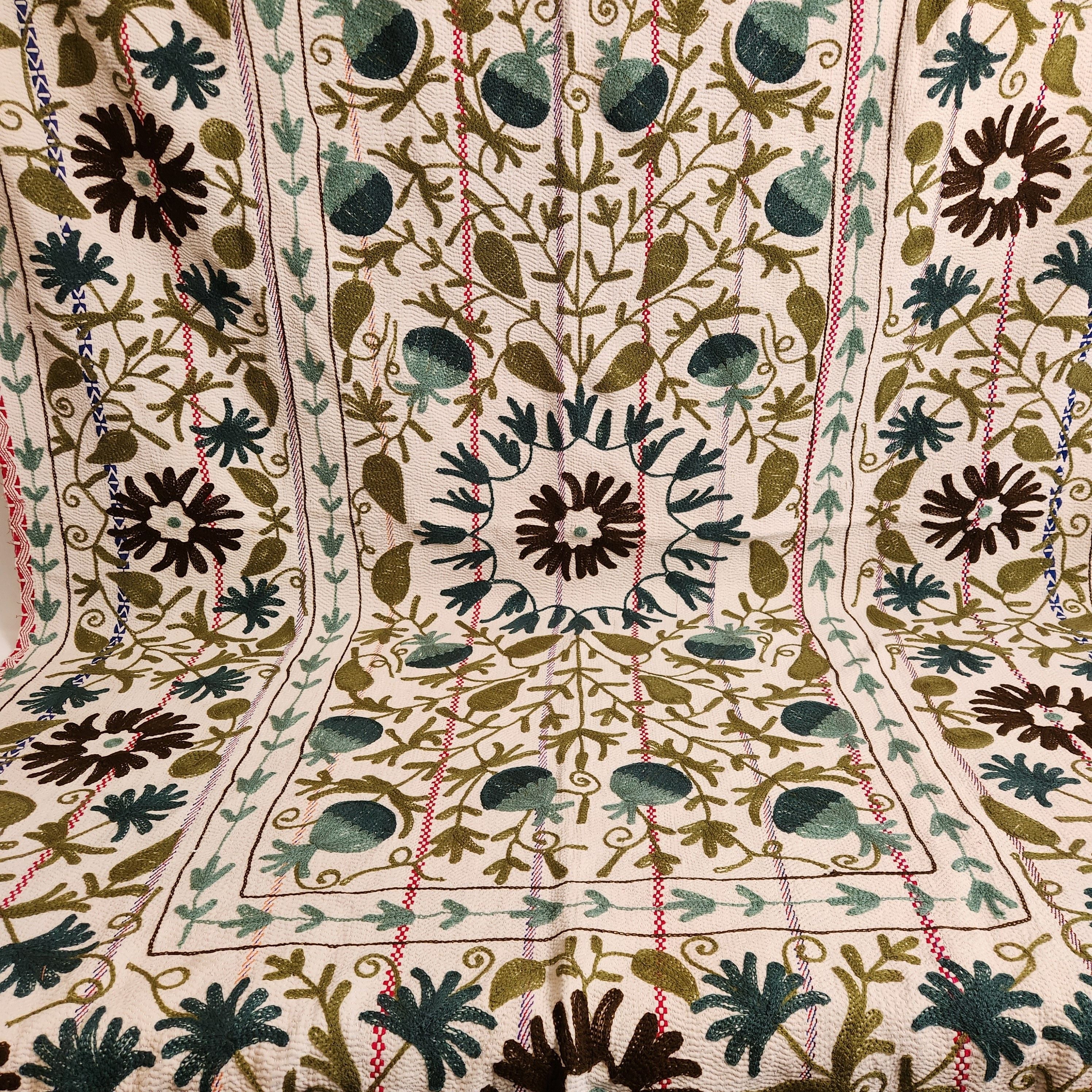 Vintage Suzani Kantha Throw - Olive, Teal & Brown