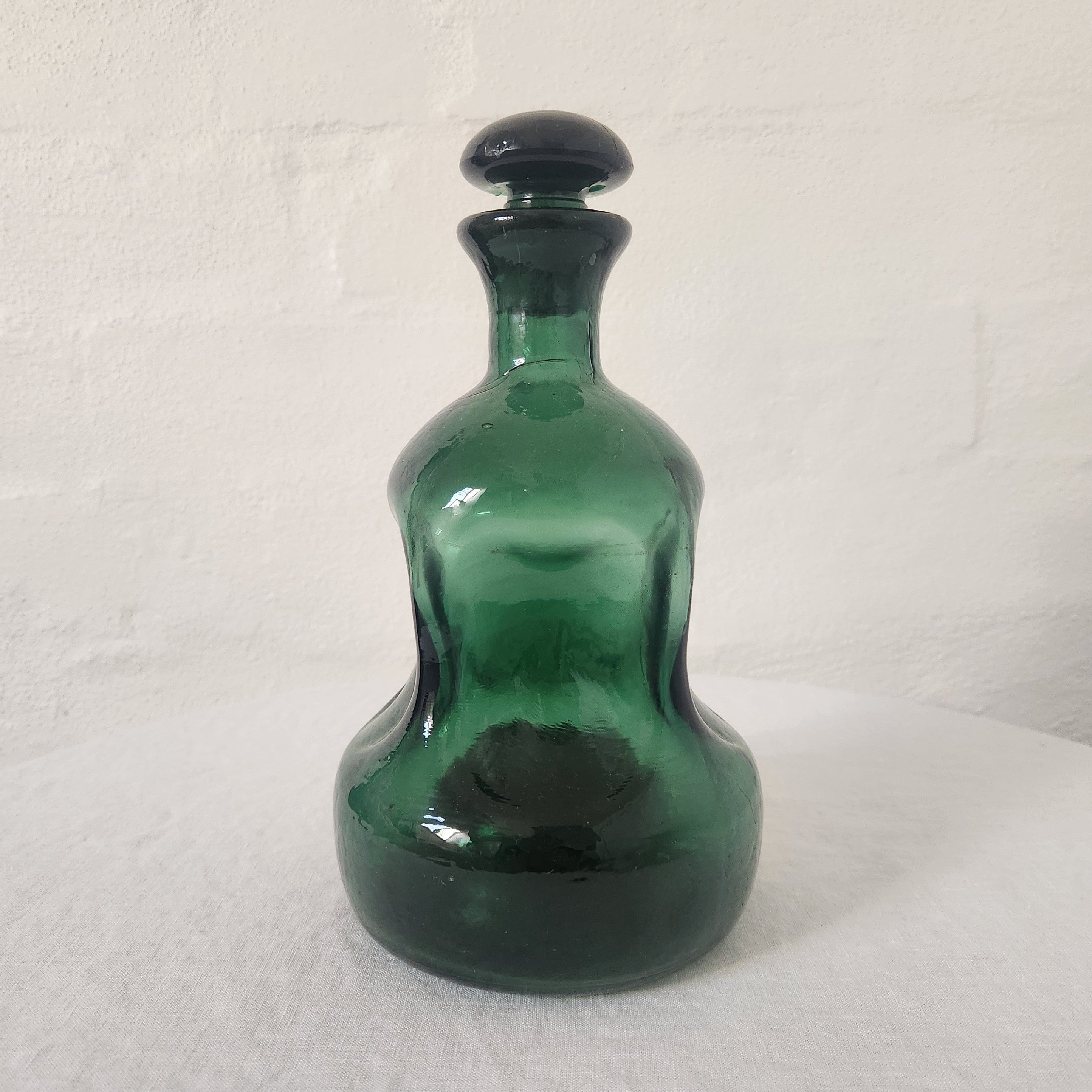 Green Glass Decanter with wind up music box
