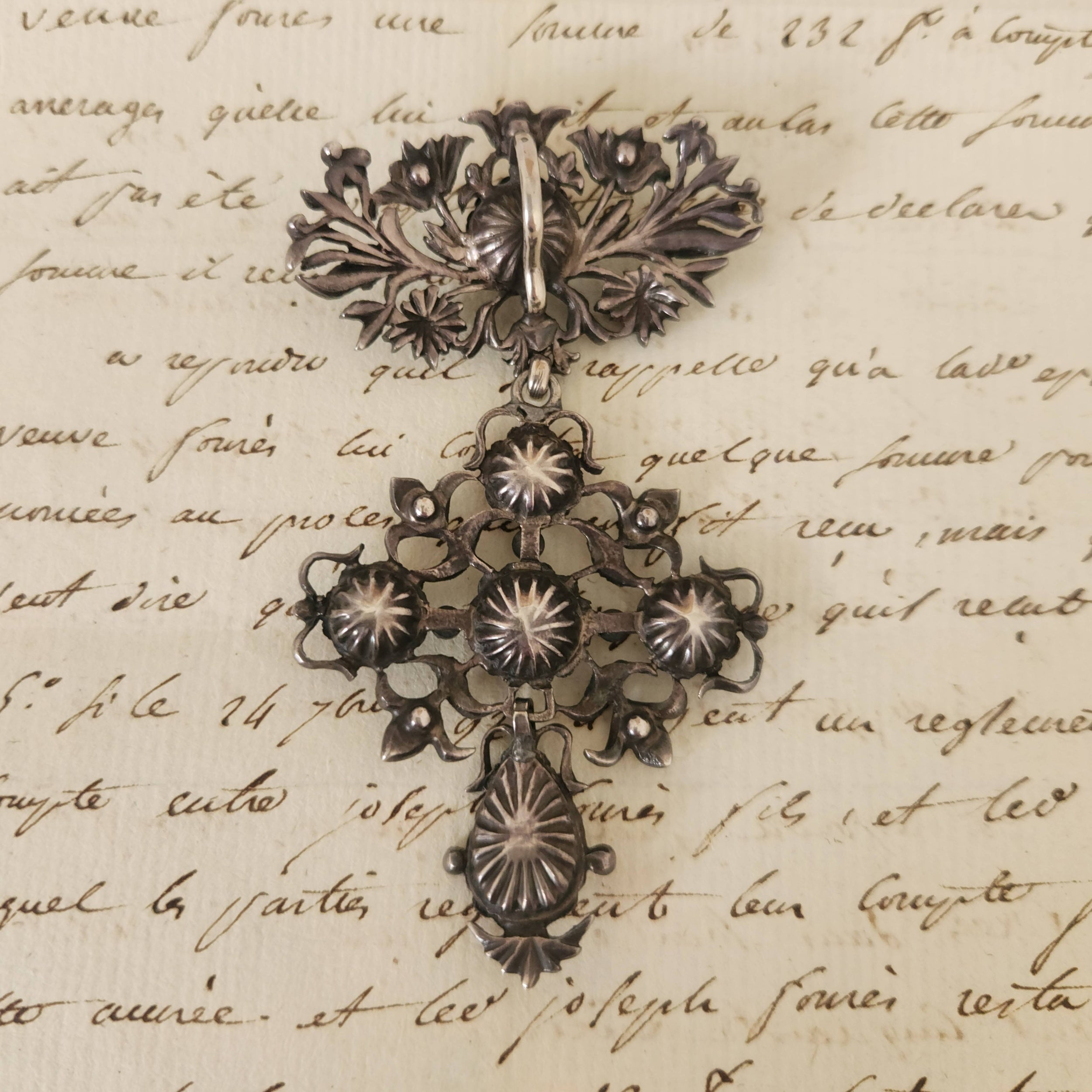 Antique French Sterling Silver and Pierre du Rhin Pendant Circa 1770's.