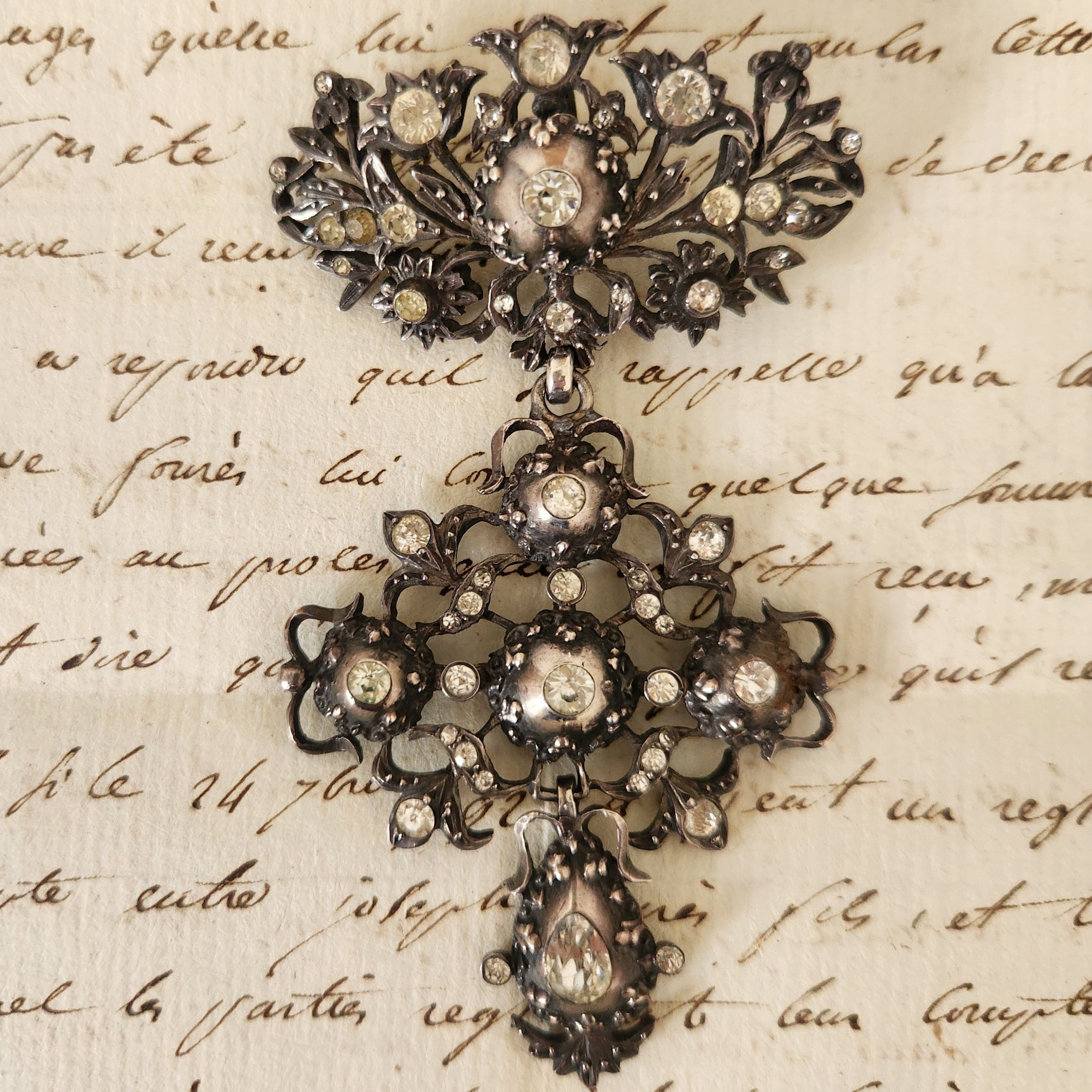 Antique French Sterling Silver and Pierre du Rhin Pendant Circa 1770's.