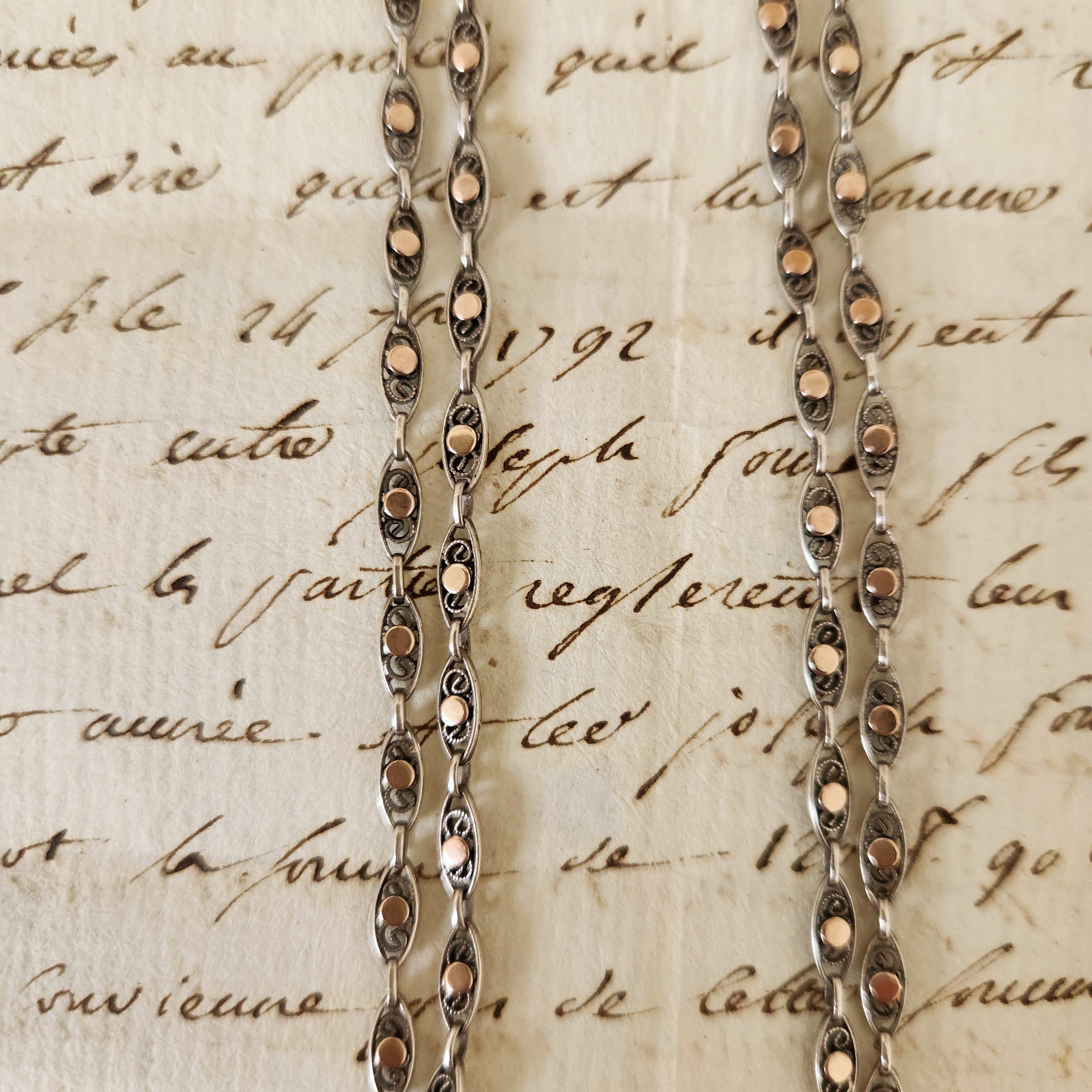Antique French Sterling Silver Chain with Rose Gold circa 1880