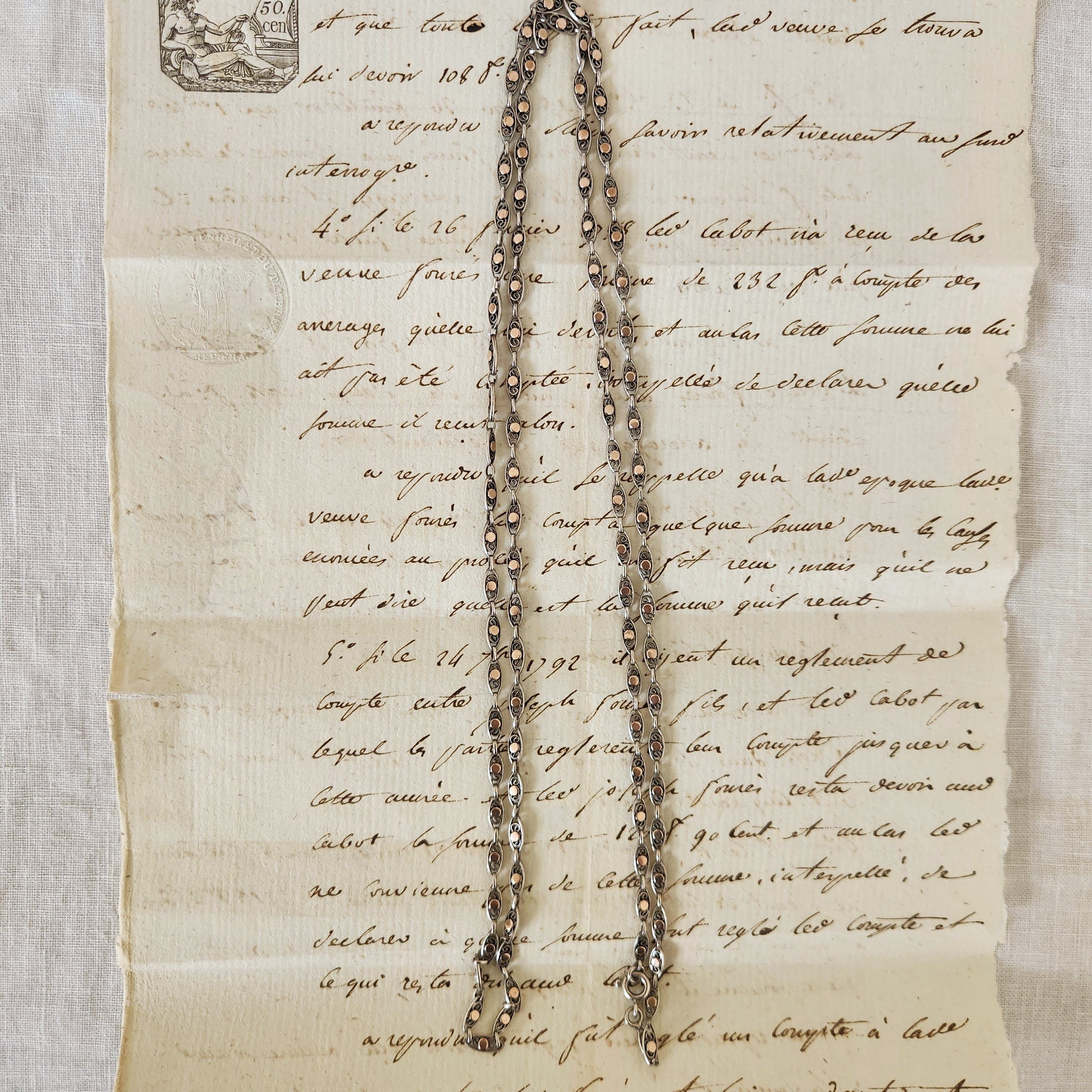 Antique French Sterling Silver Chain with Rose Gold circa 1880
