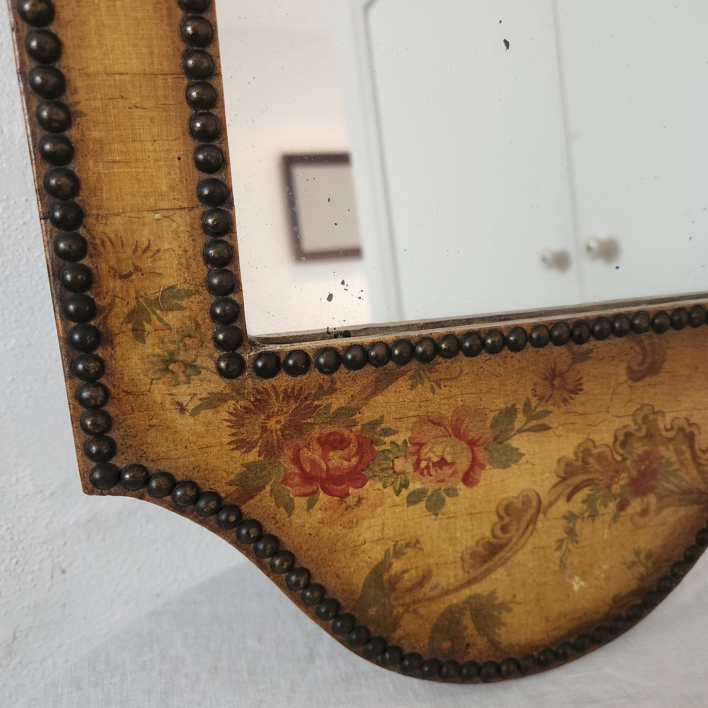 Antique Painted Wooden Mirror with Stud detail