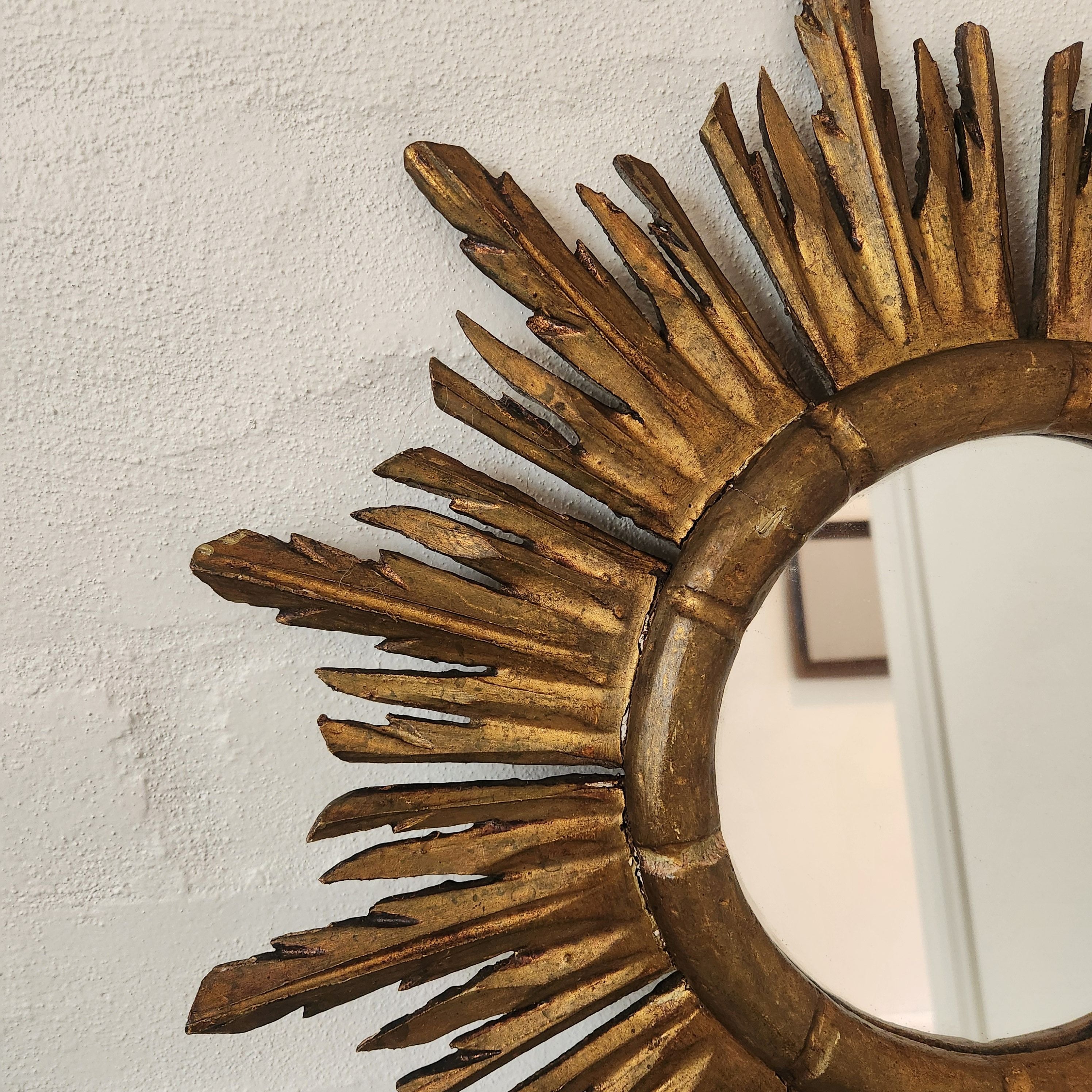Vintage Belgian Starburst Gilt Wooden Mirror