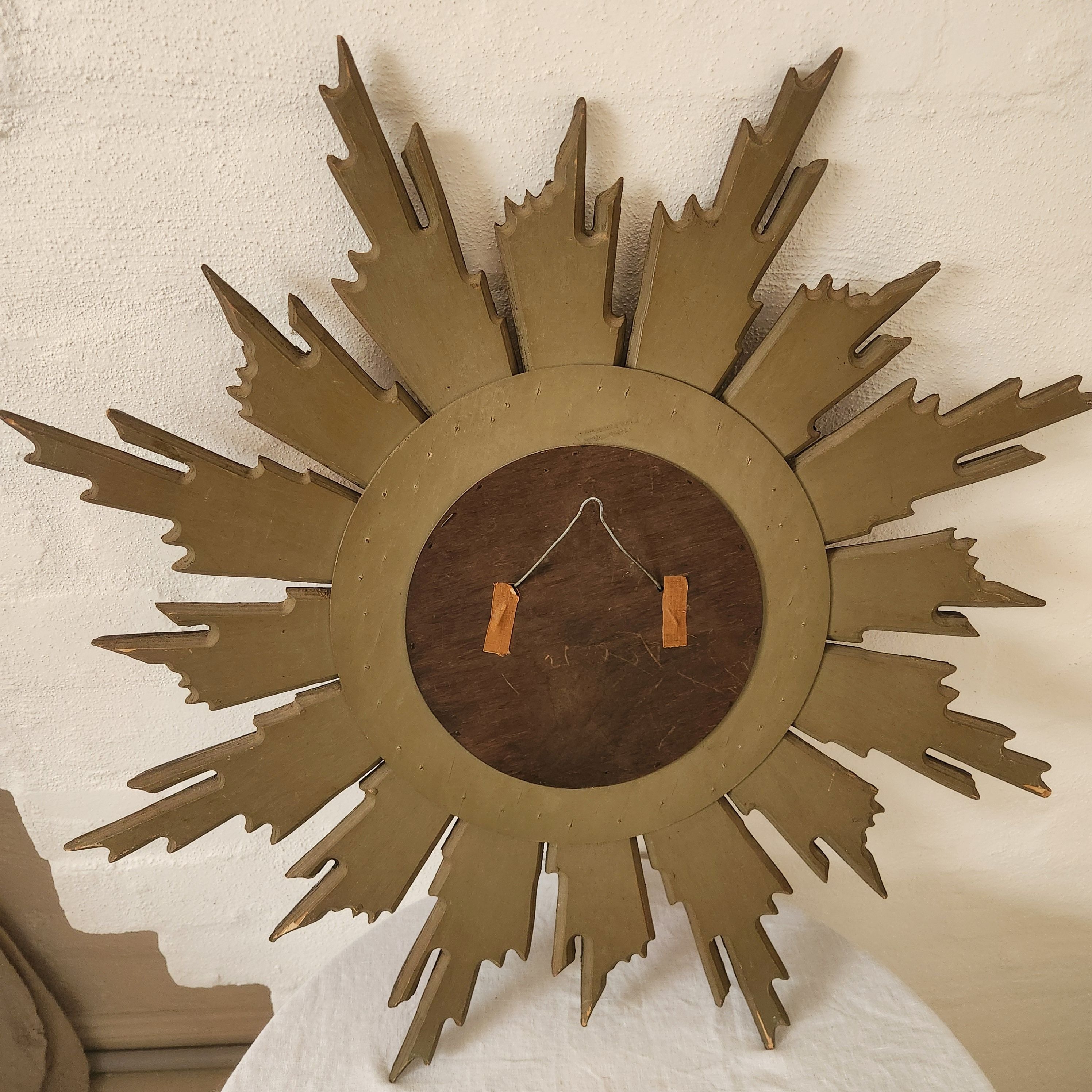 Vintage Belgian Starburst Convex Gilt Wooden Mirror
