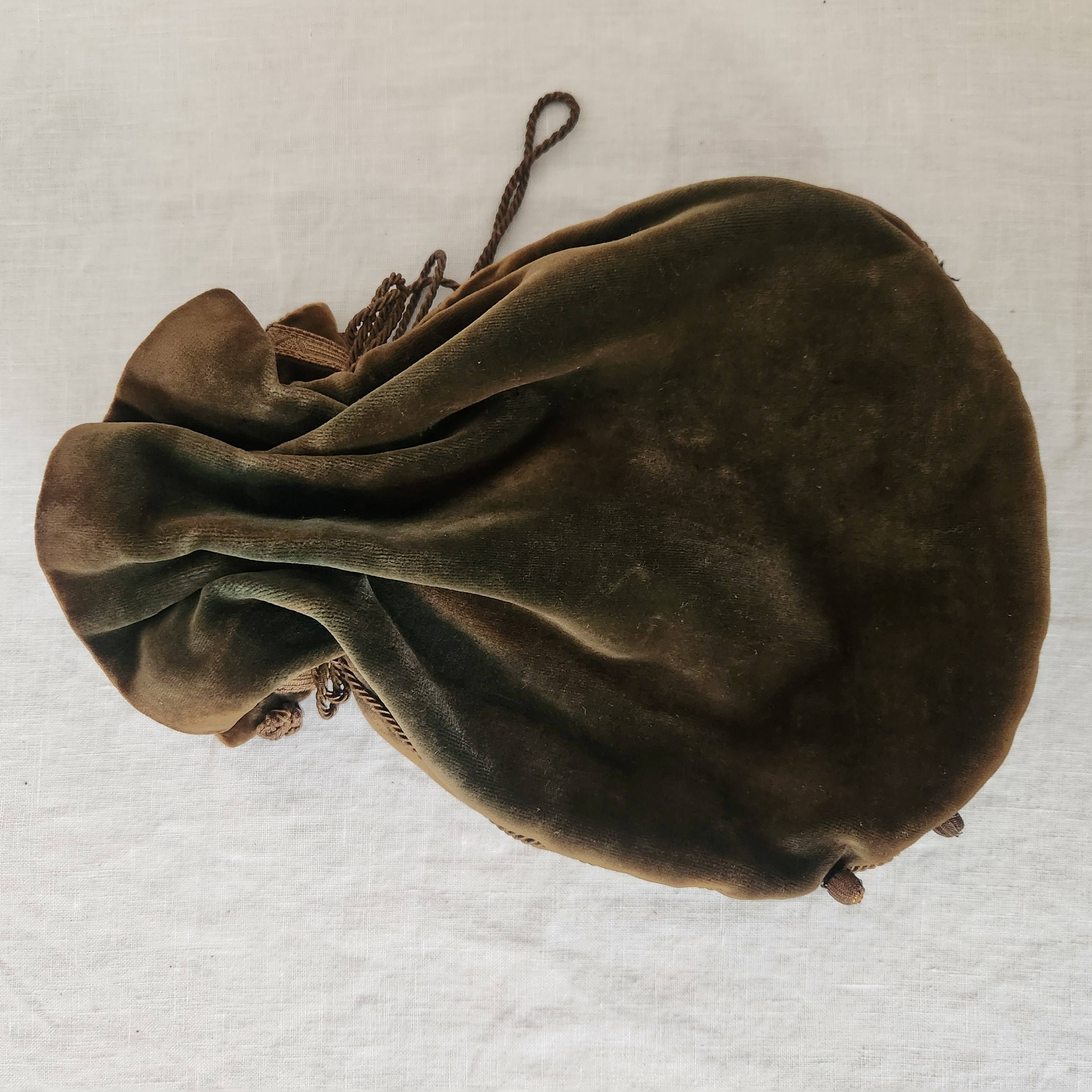 Late 1800’s Velvet Embroidered Drawstring Pouch