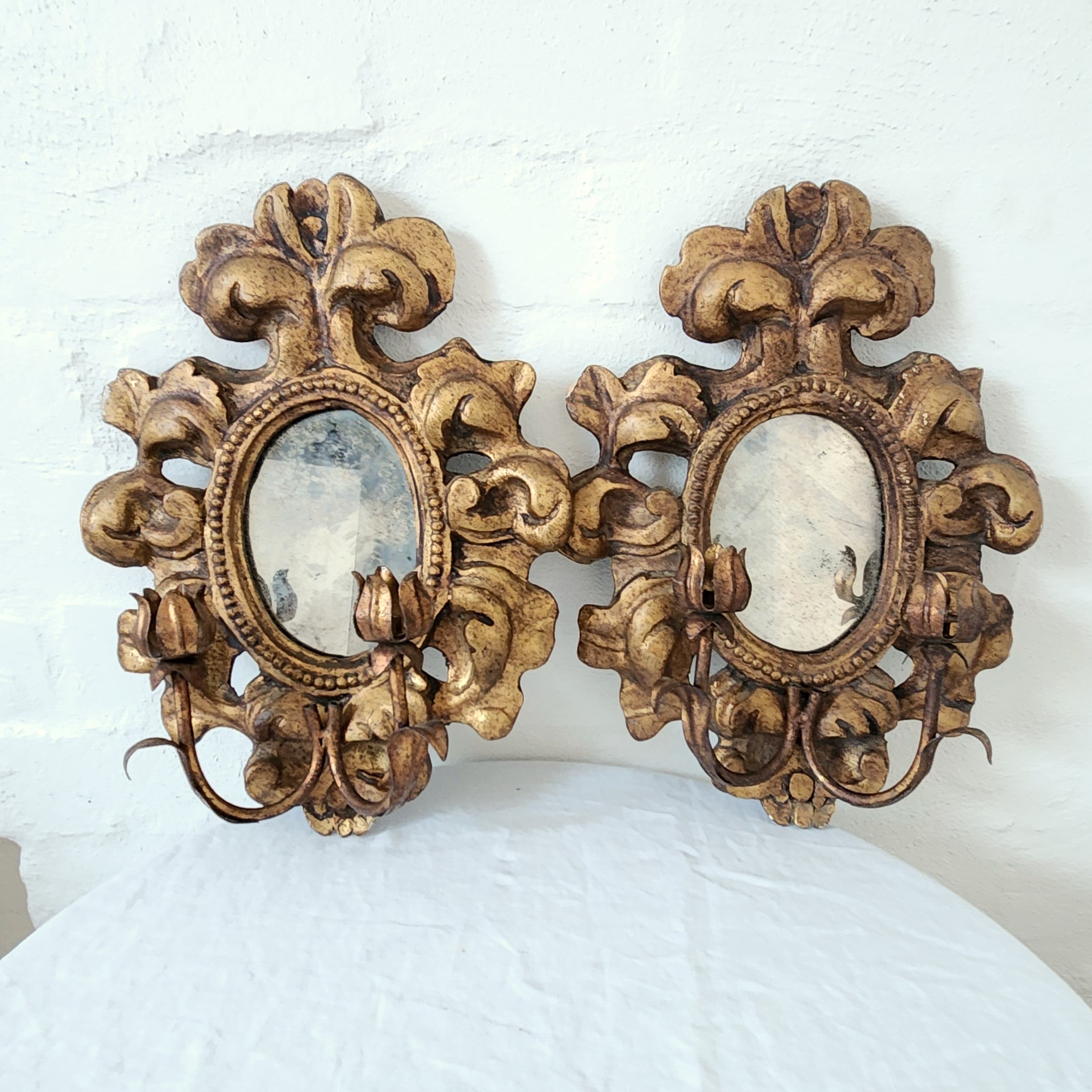 Vintage Belgian Gilded Wooden Candle Sconce