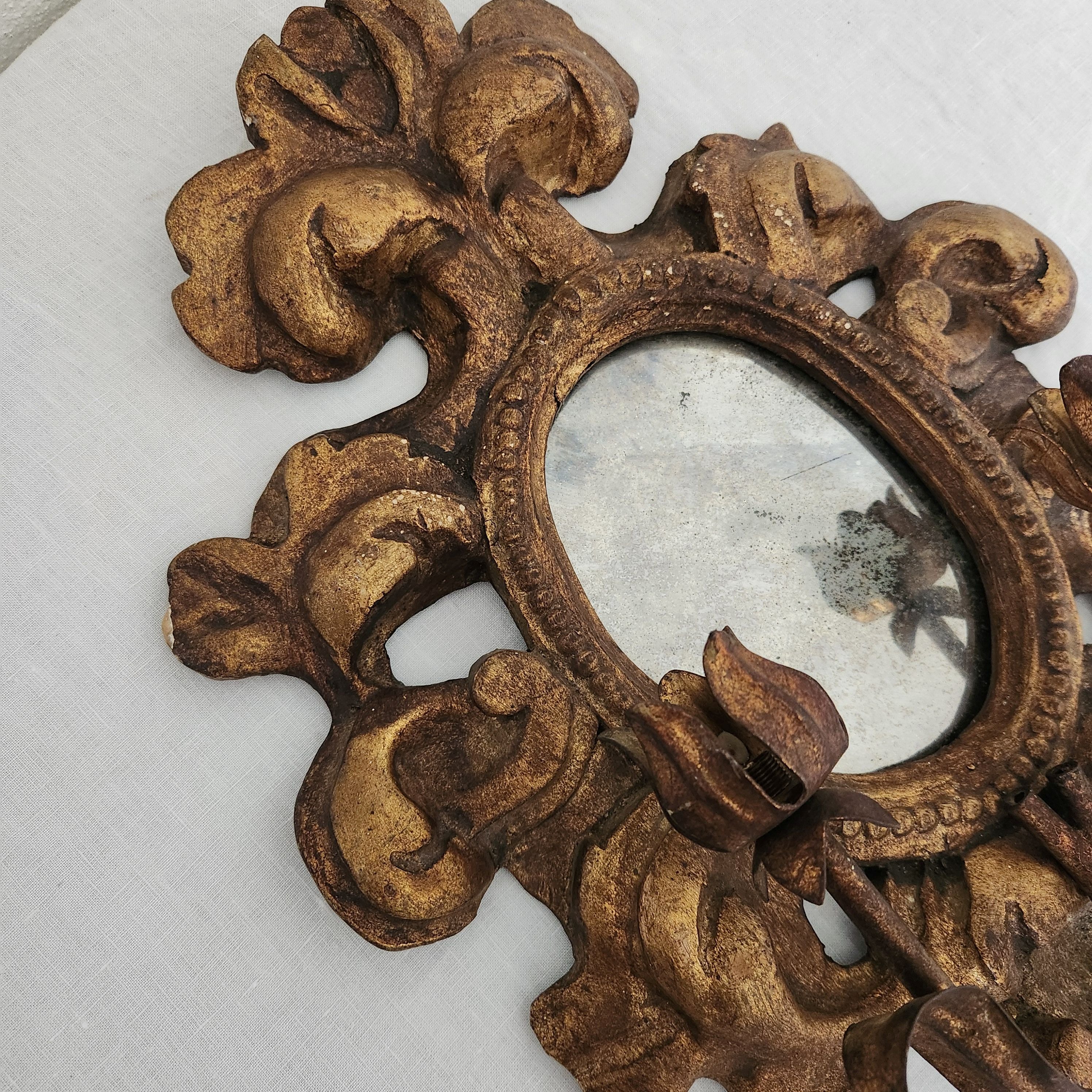 Vintage Belgian Gilded Wooden Candle Sconce