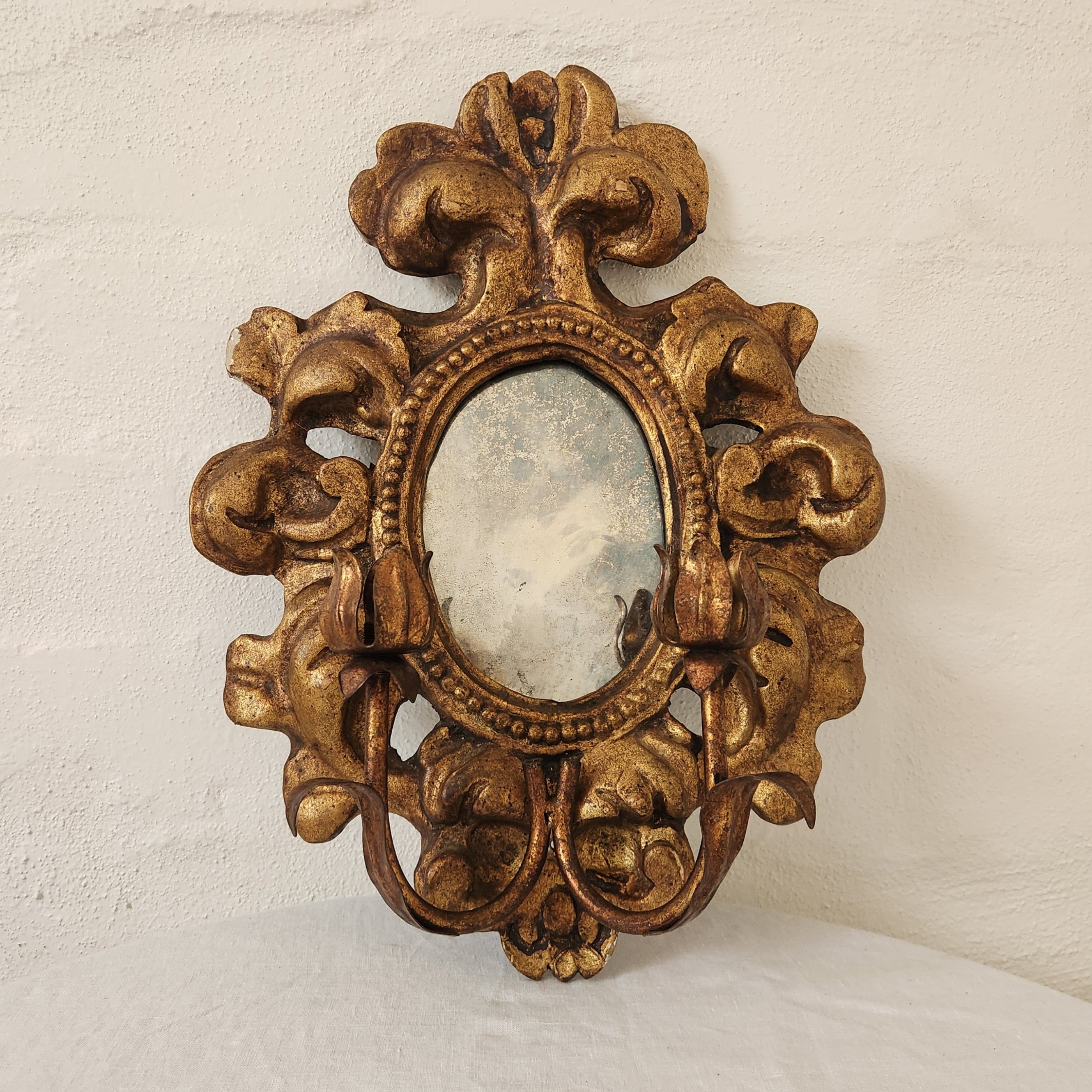Vintage Belgian Gilded Wooden Candle Sconce