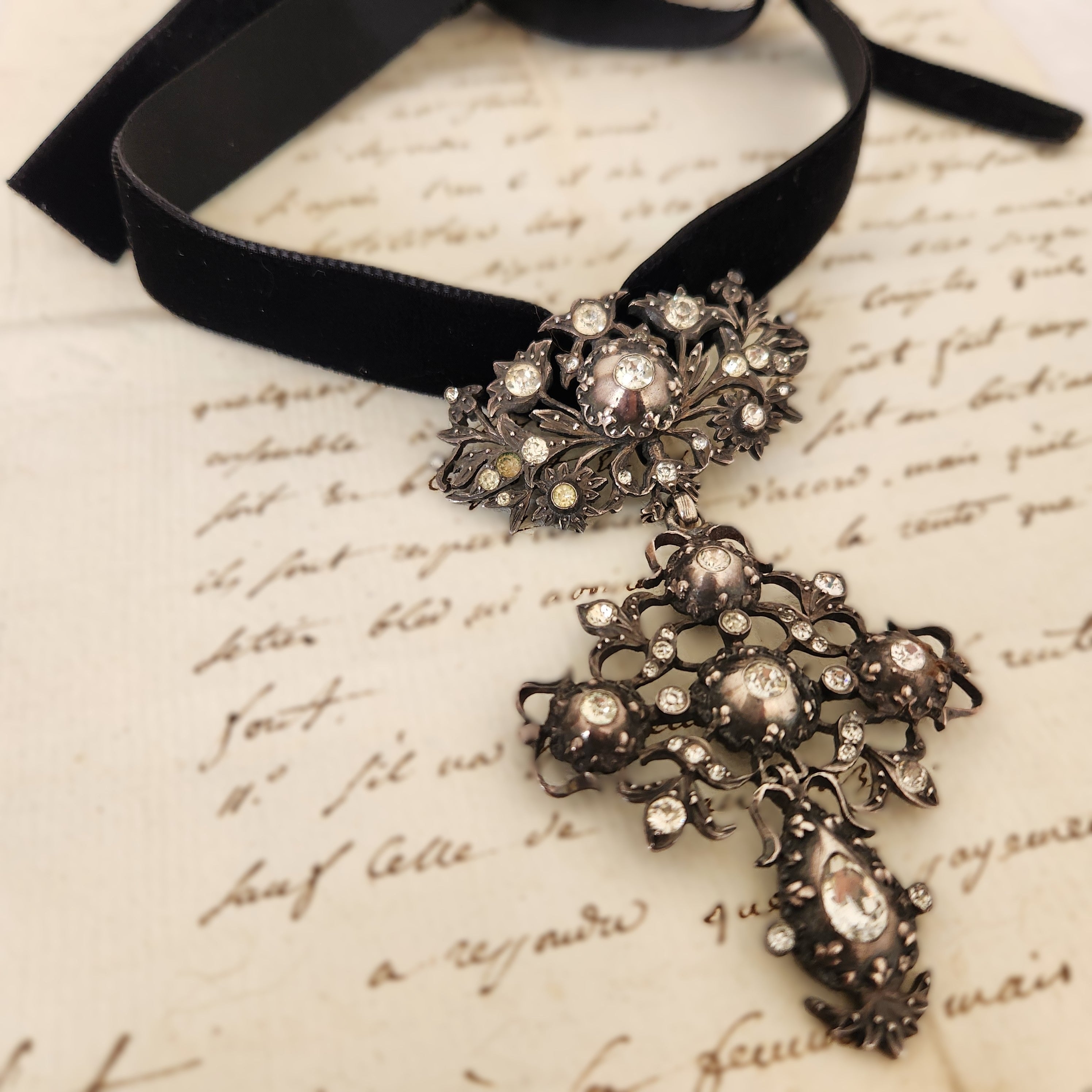 Antique French Sterling Silver and Pierre du Rhin Pendant Circa 1770's.