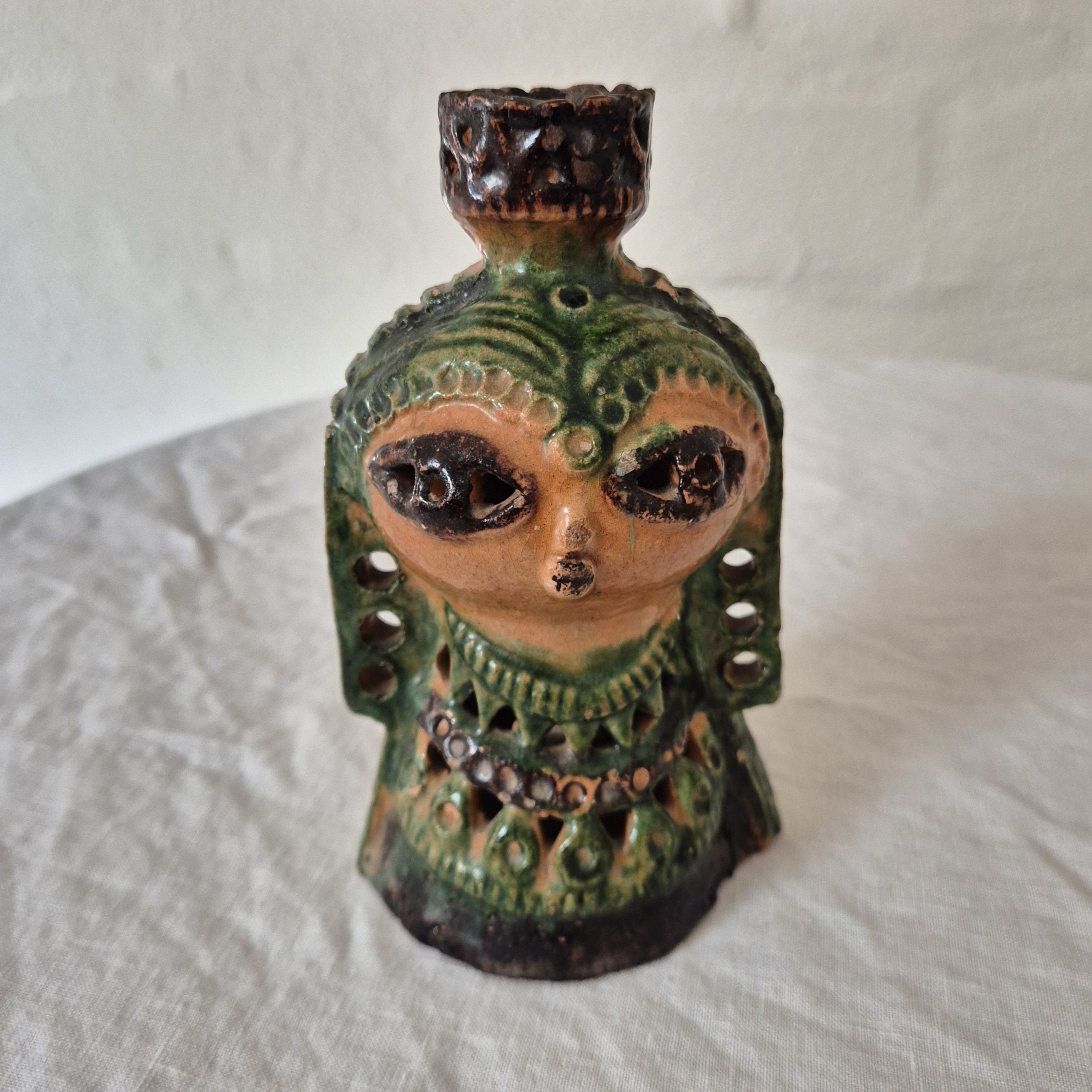 Antique Italian Ceramic Figurative Candlestick