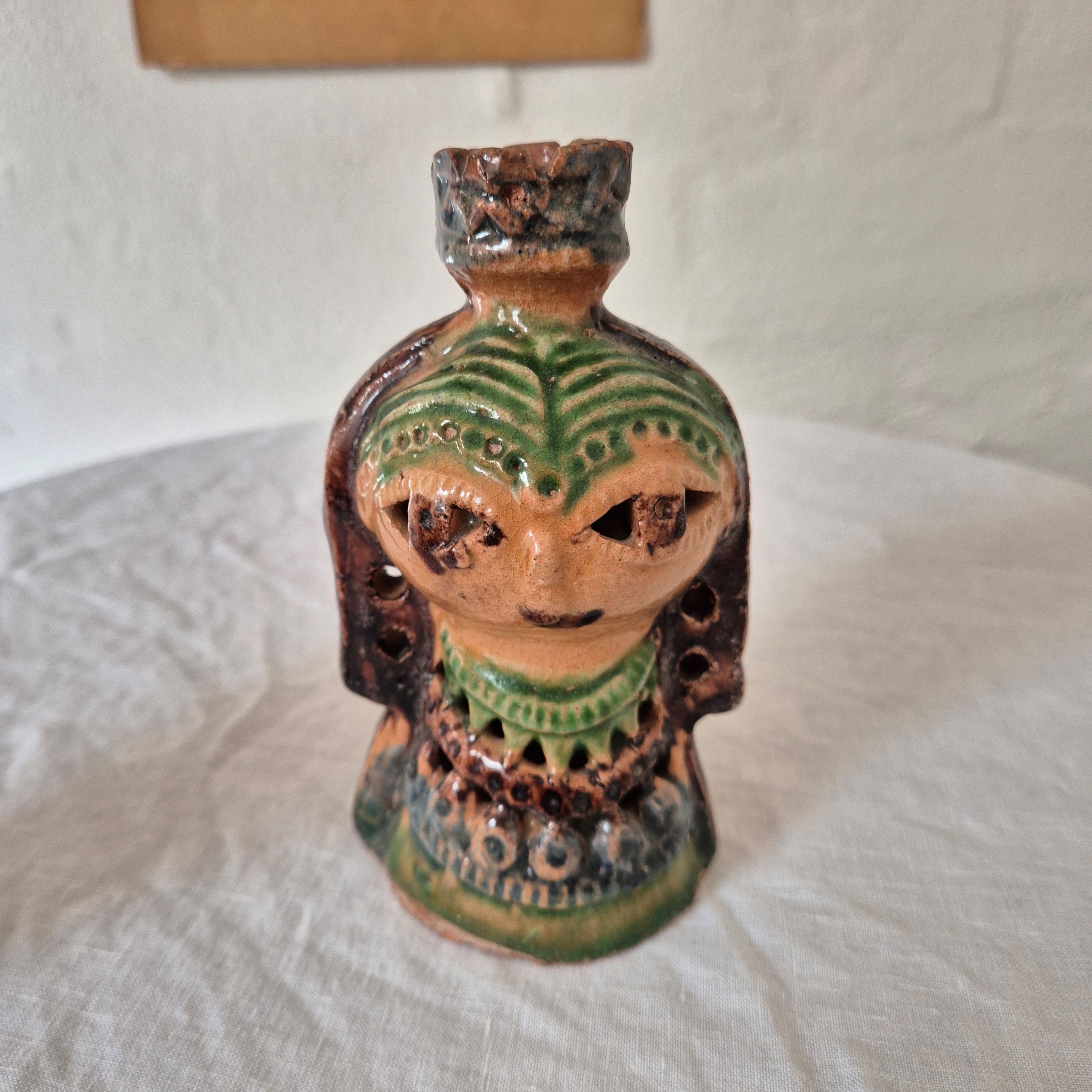 Antique Italian Ceramic Figurative Candlestick