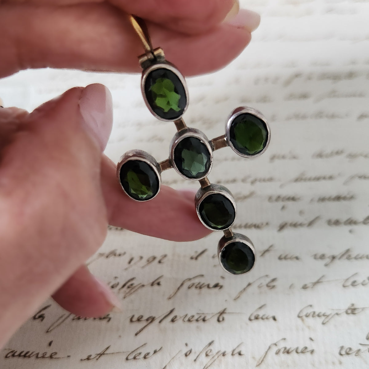 Peridot and Sterling Silver Cross Pendant