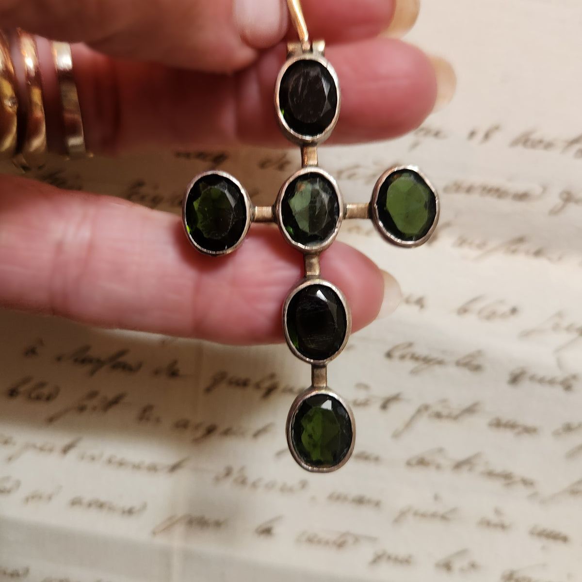 Peridot and Sterling Silver Cross Pendant