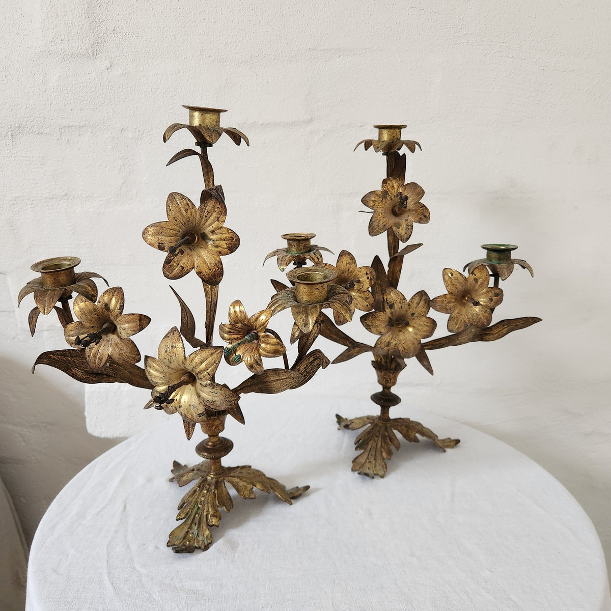 Antique french brass candleabras