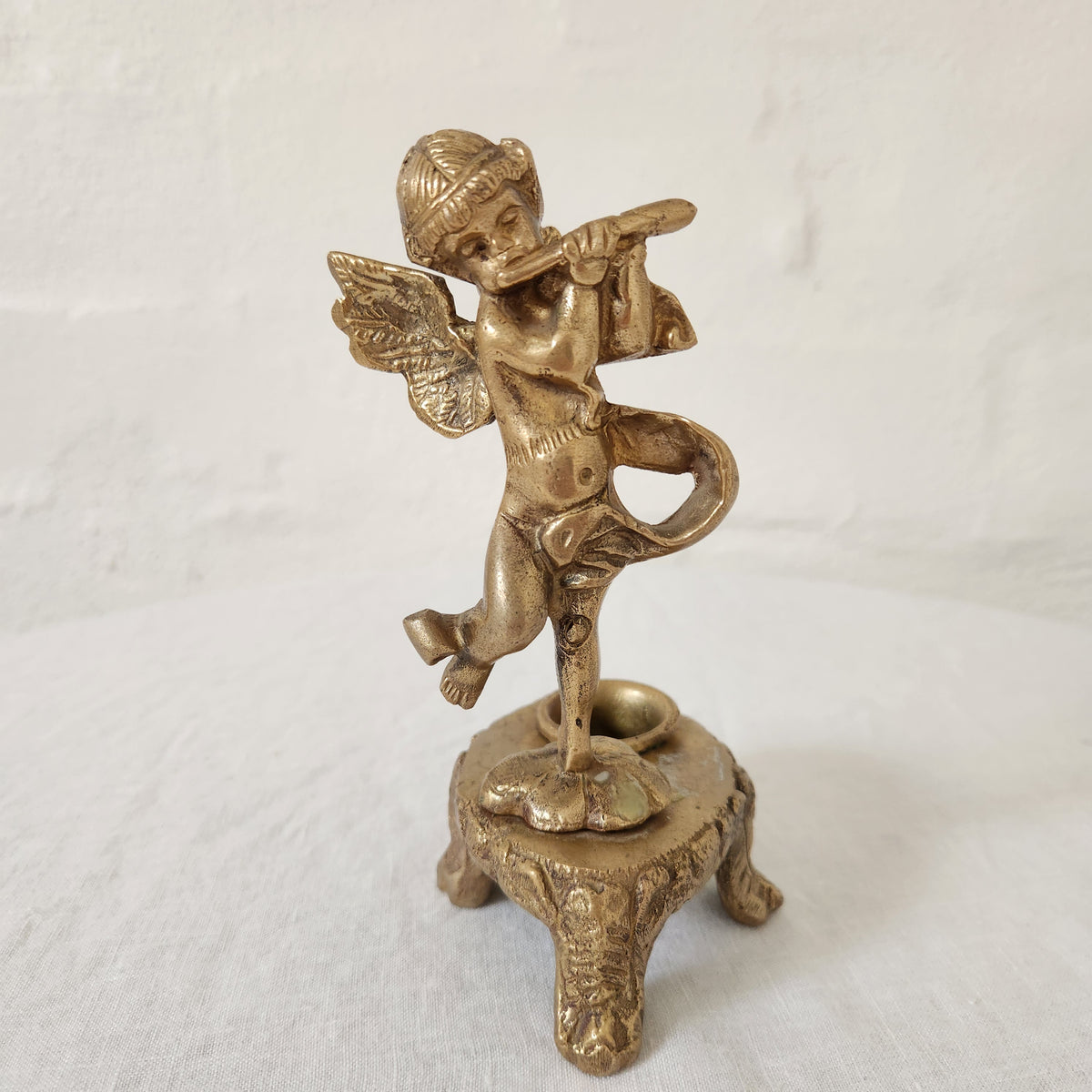 Antique Brass Candleholder with Cherub