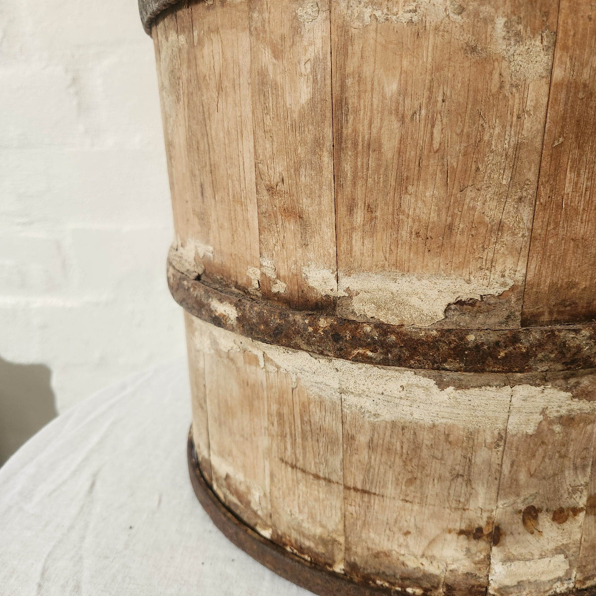 Vintage Wooden Bucket with Iron Handle