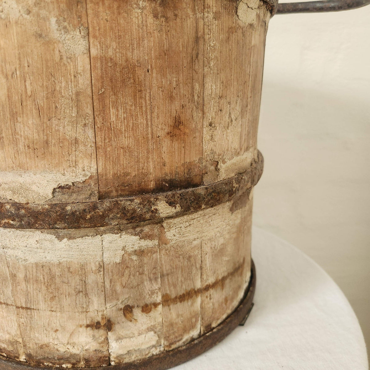 Vintage Wooden Bucket with Iron Handle