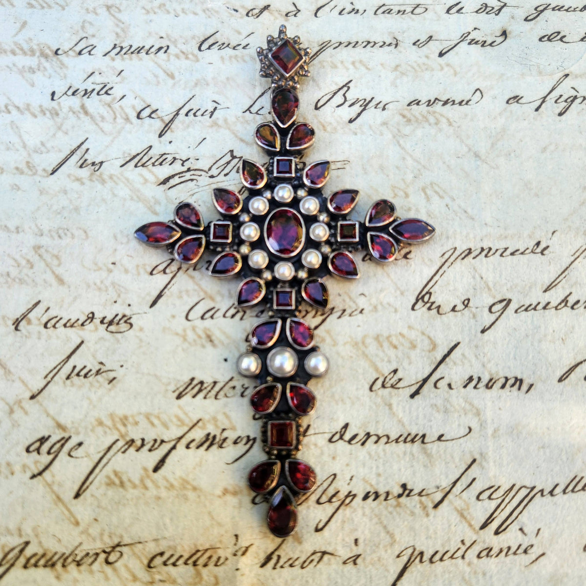 Vintage Nicky Butler Garnet and Pearl Pendant
