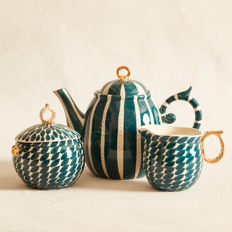 Peacock Stripe & Dash Tea Set