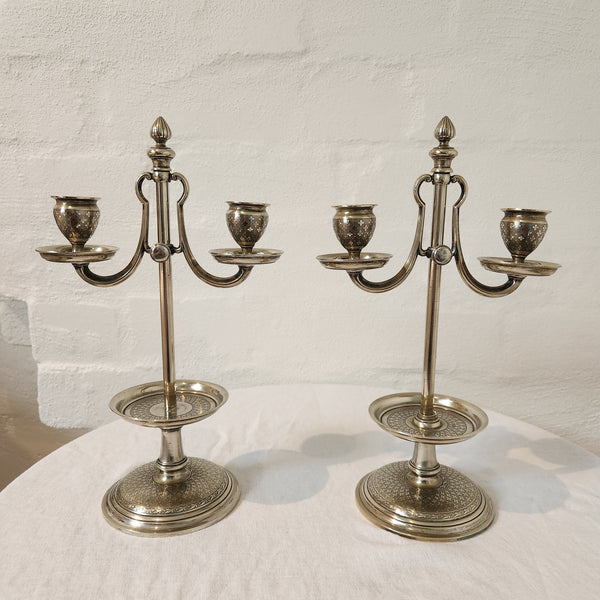 Rare Antique Christofle Silver Plated Adjustable Candelabras