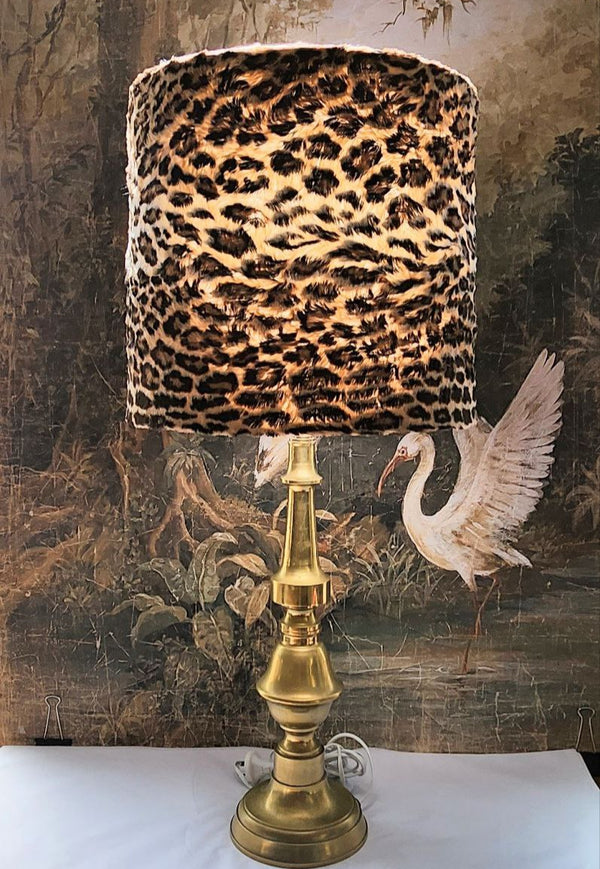 Fabulous Italian Faux Fur Leopard Lamp with Vintage   Brass Base