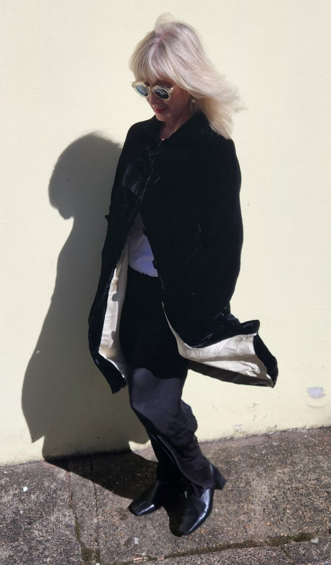 Claudia Silk Velvet Coat - Black