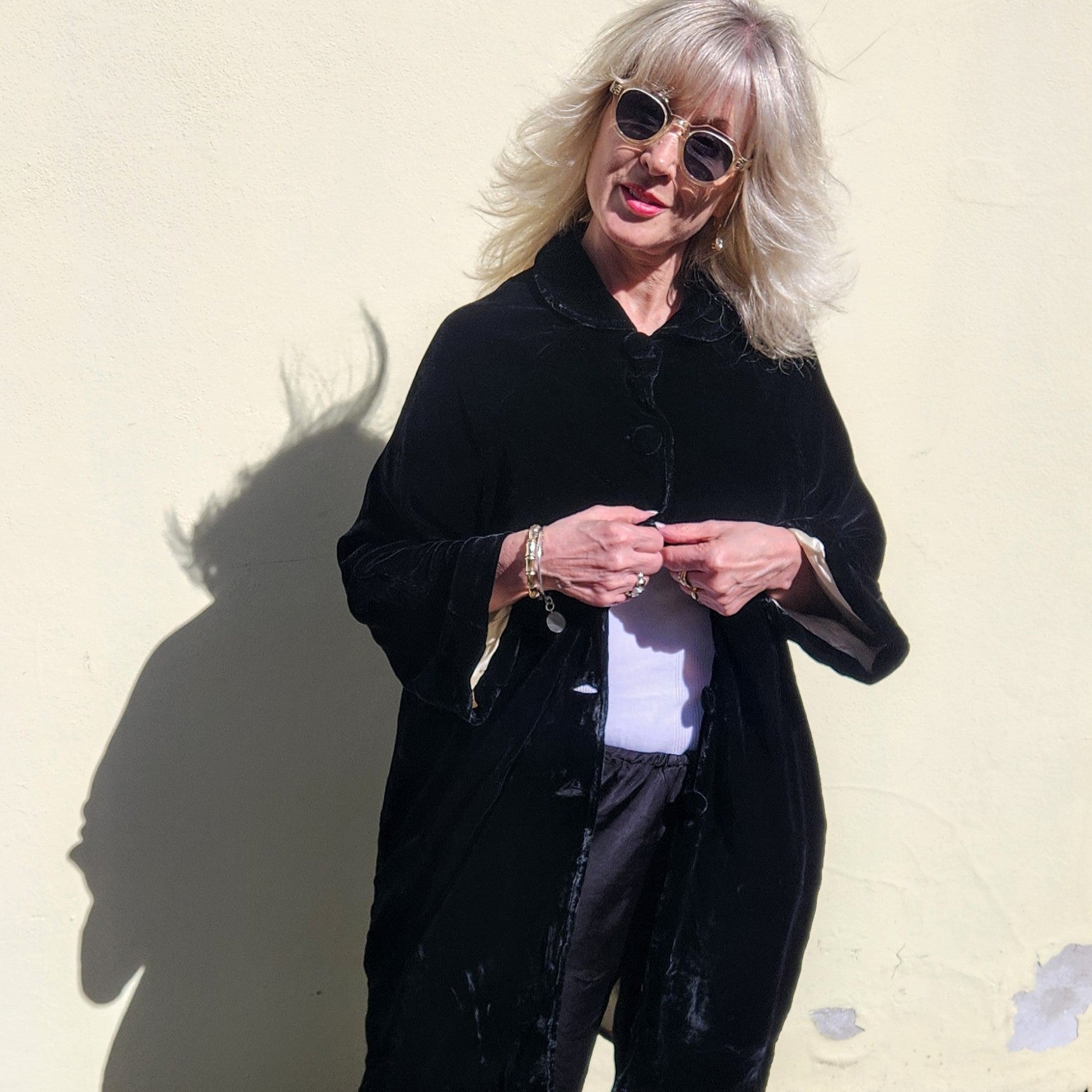 Claudia Silk Velvet Coat - Black